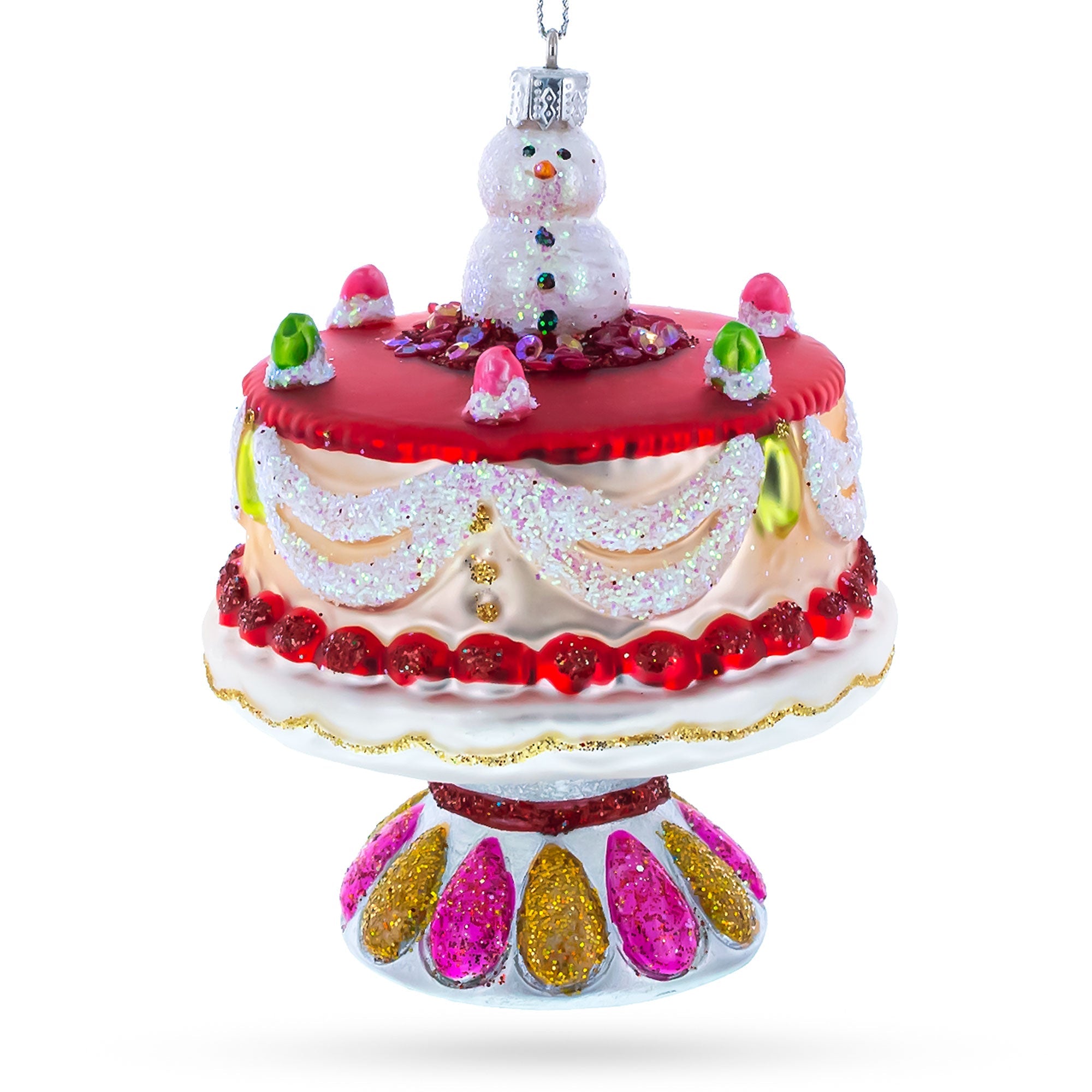 Delightful Snowman Cake Decoration Glass Christmas Ornament BestPysanky