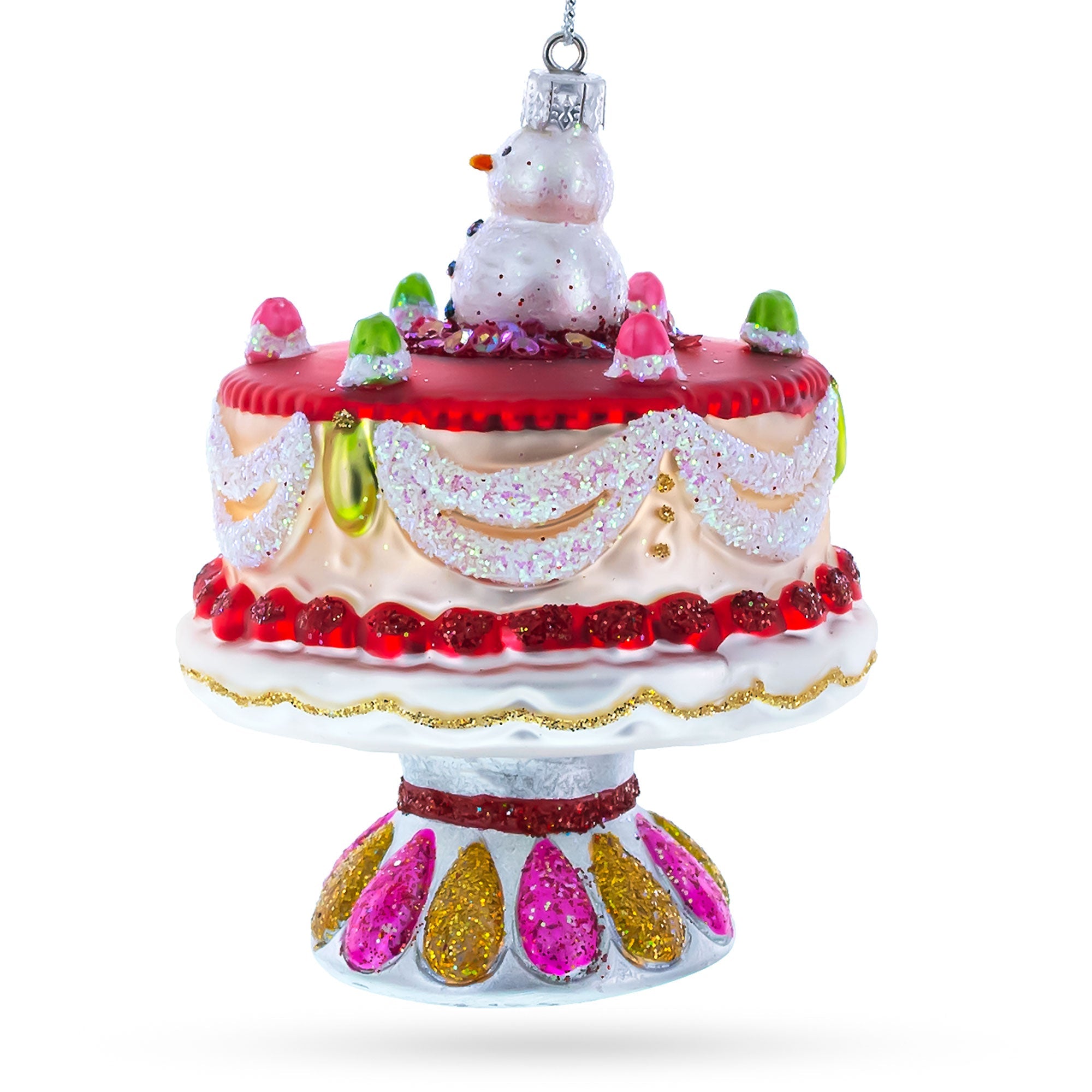 Delightful Snowman Cake Decoration Glass Christmas Ornament BestPysanky