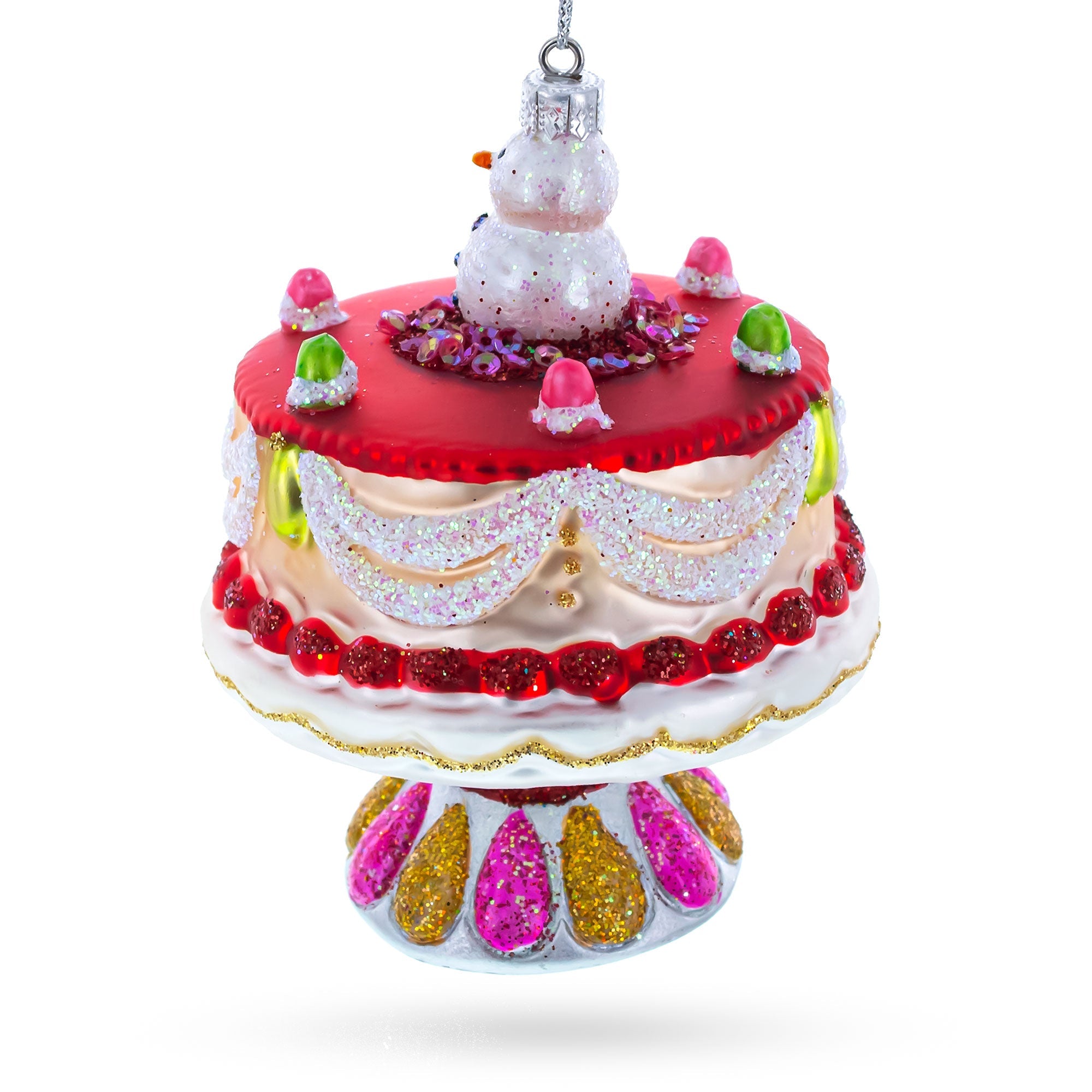 Delightful Snowman Cake Decoration Glass Christmas Ornament BestPysanky
