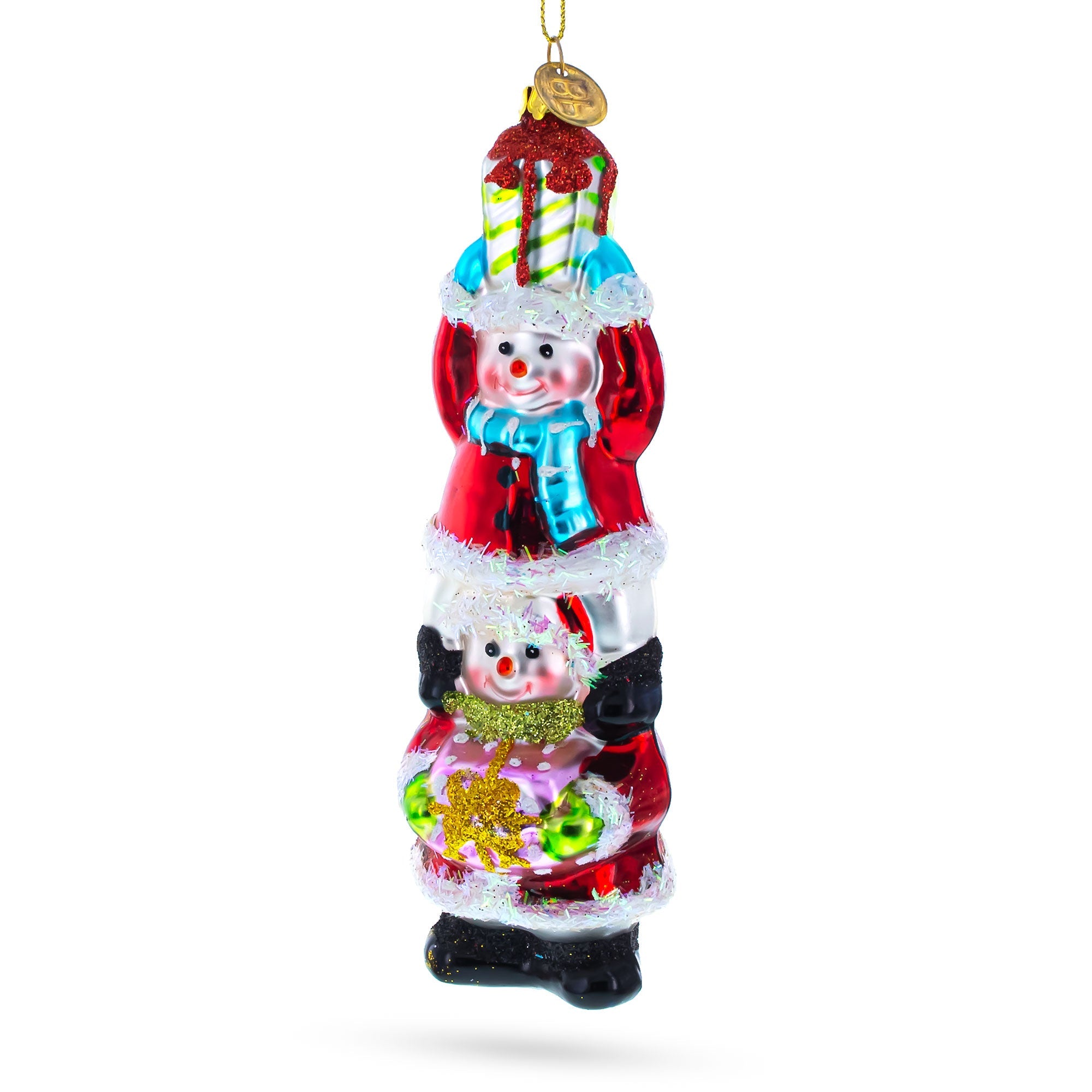 Snowmen Friends Sharing Gifts Glass Christmas Ornament BestPysanky