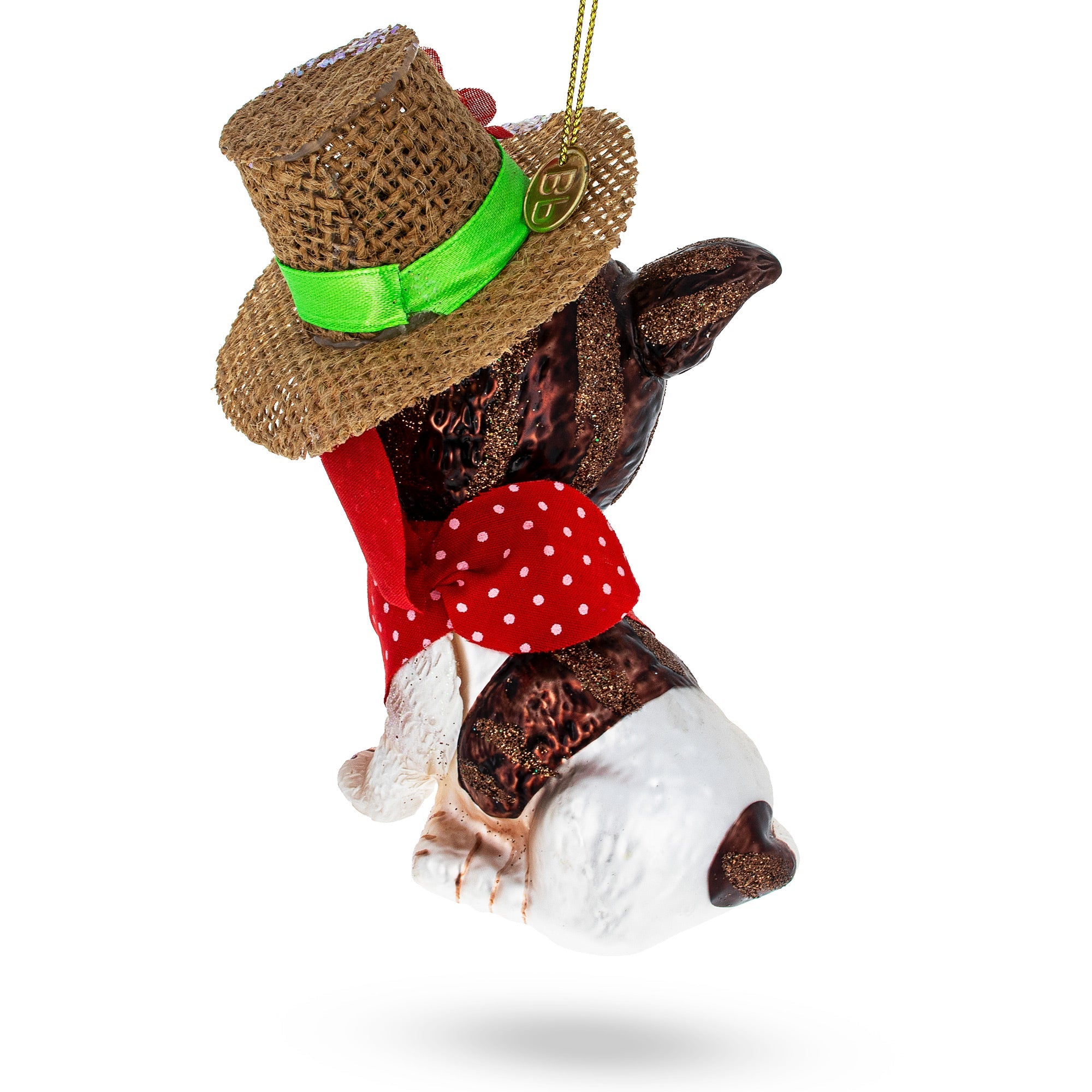Dapper Boston Terrier in Hat Glass Christmas Ornament