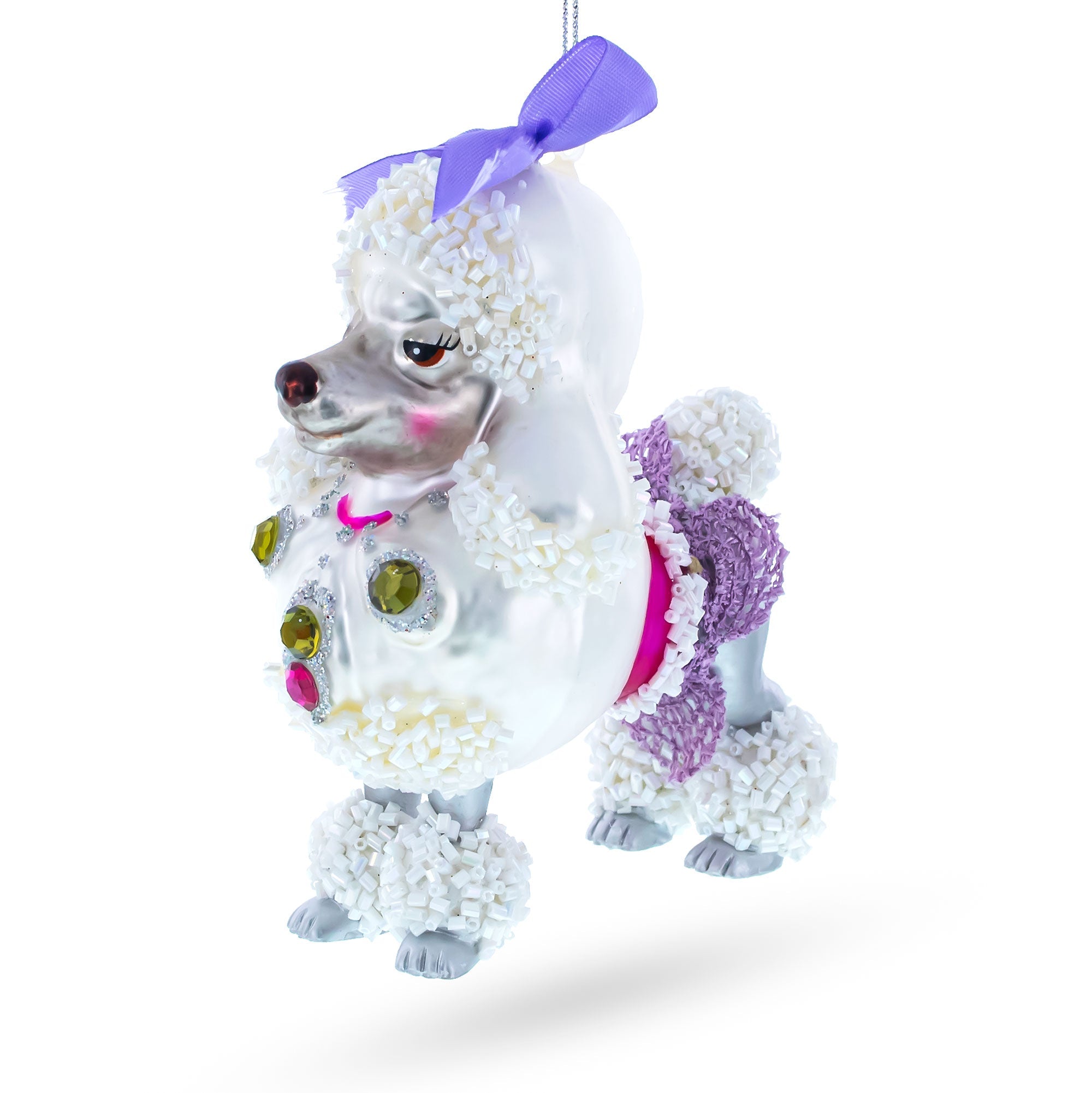 Bejeweled Poodle Glass Christmas Ornament BestPysanky