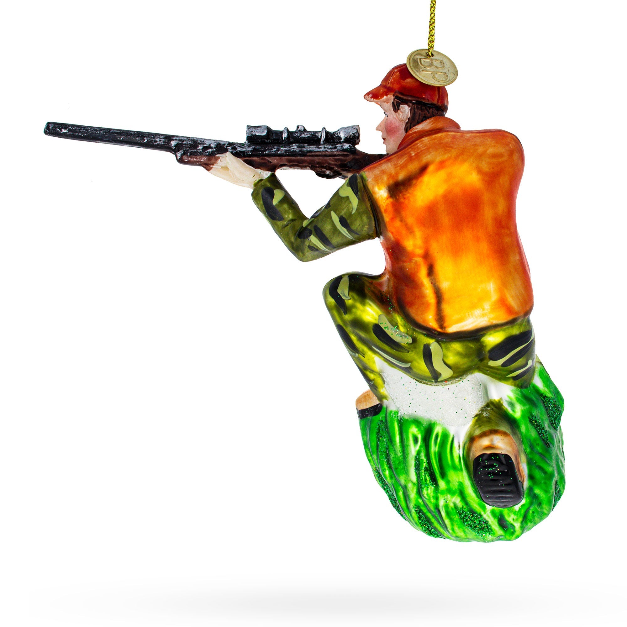 Sharpshooter Hunter with Rifle Glass Christmas Ornament