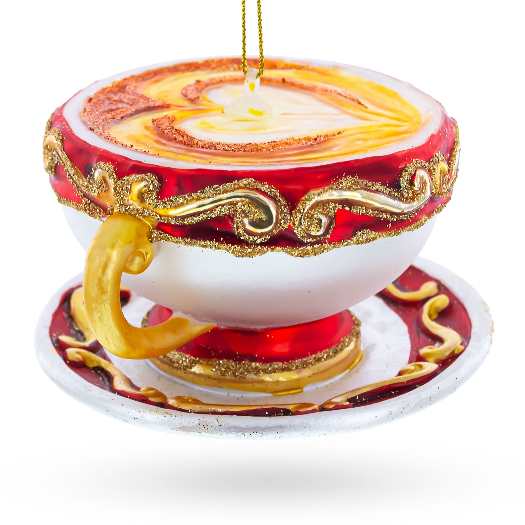 Red Cappuccino Cup Glass Christmas Ornament