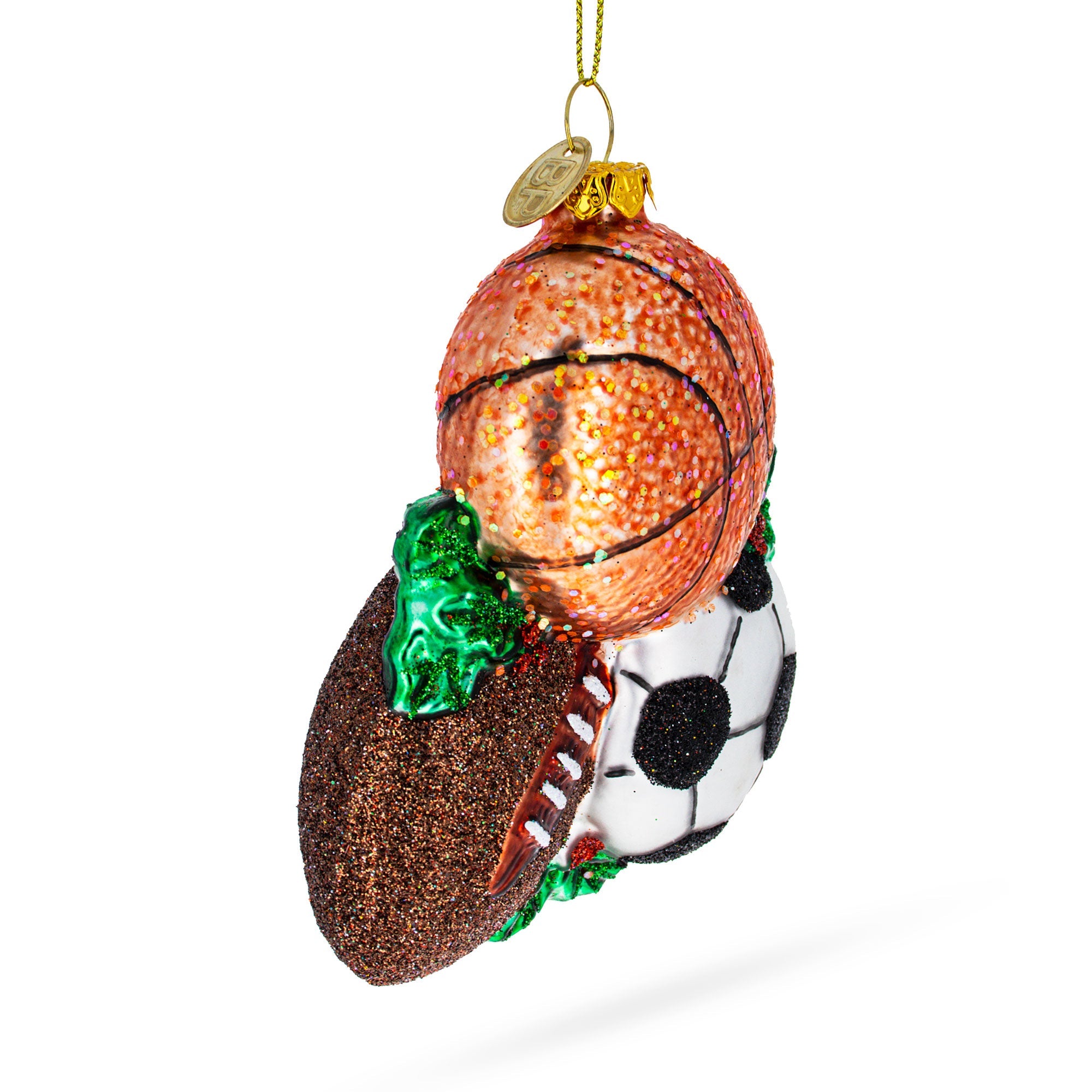 Sporty Football, Basketball, and Soccer Balls Glass Christmas Ornament