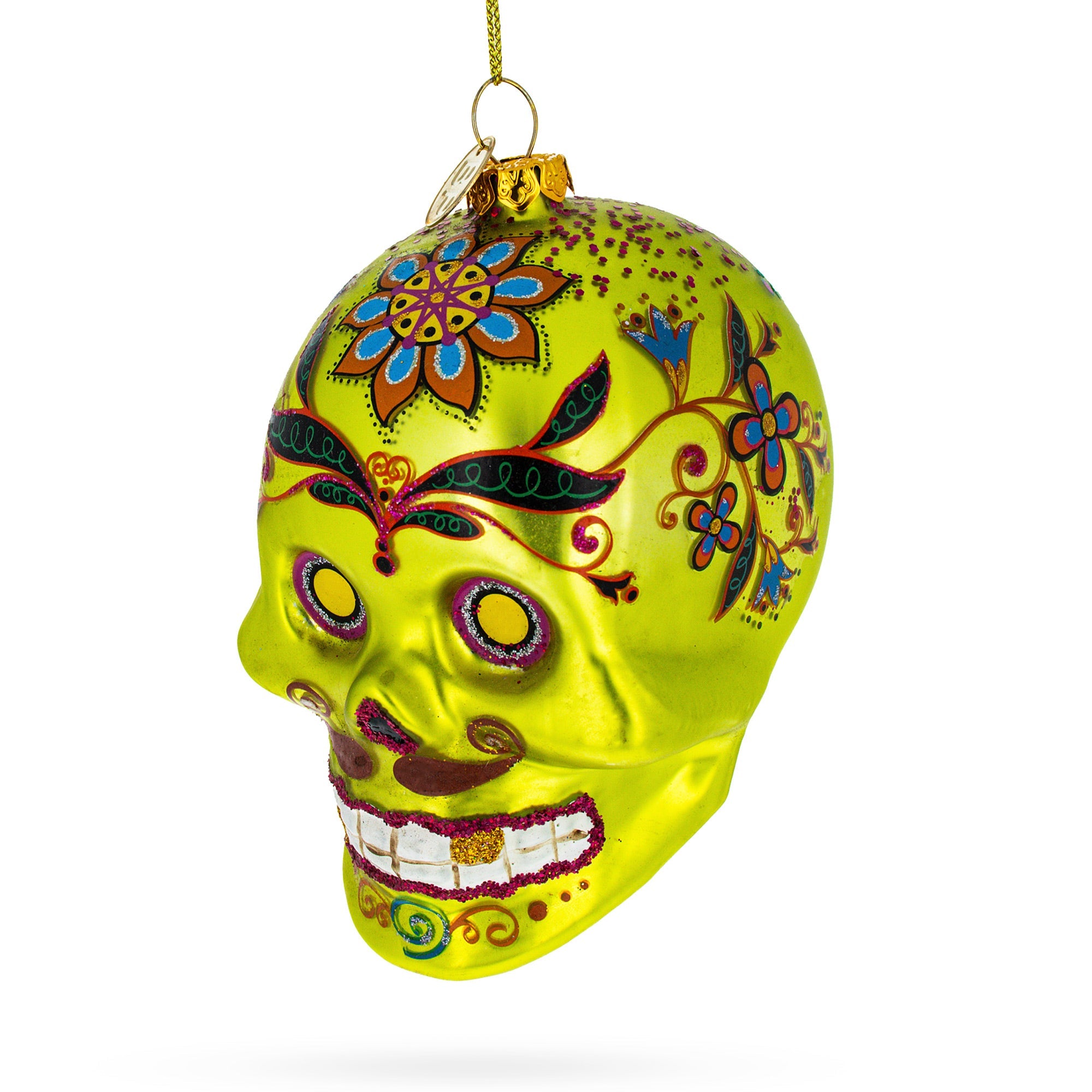 Decorated Skull Glass Christmas Ornament
