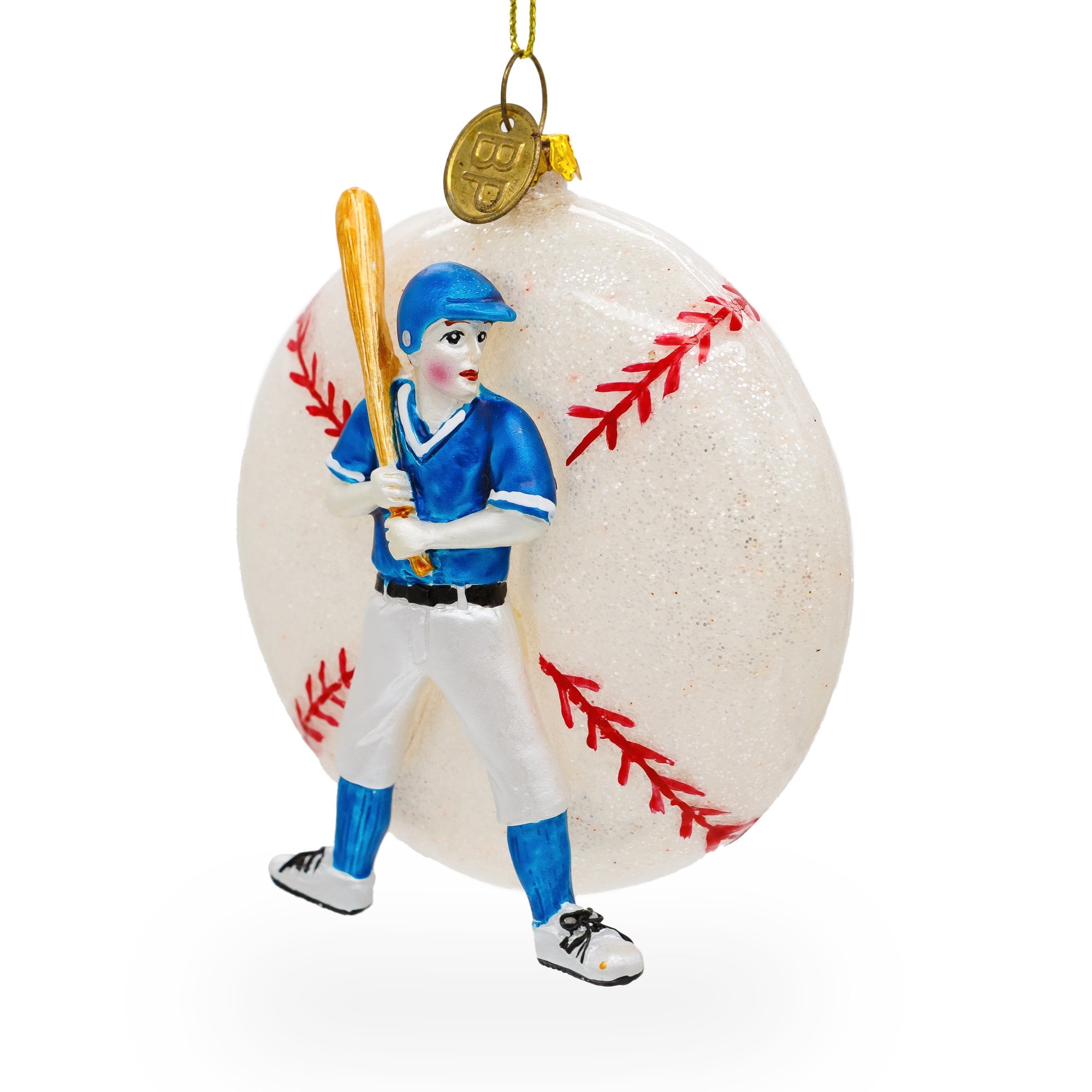 Baseball Player Glass Christmas Ornament