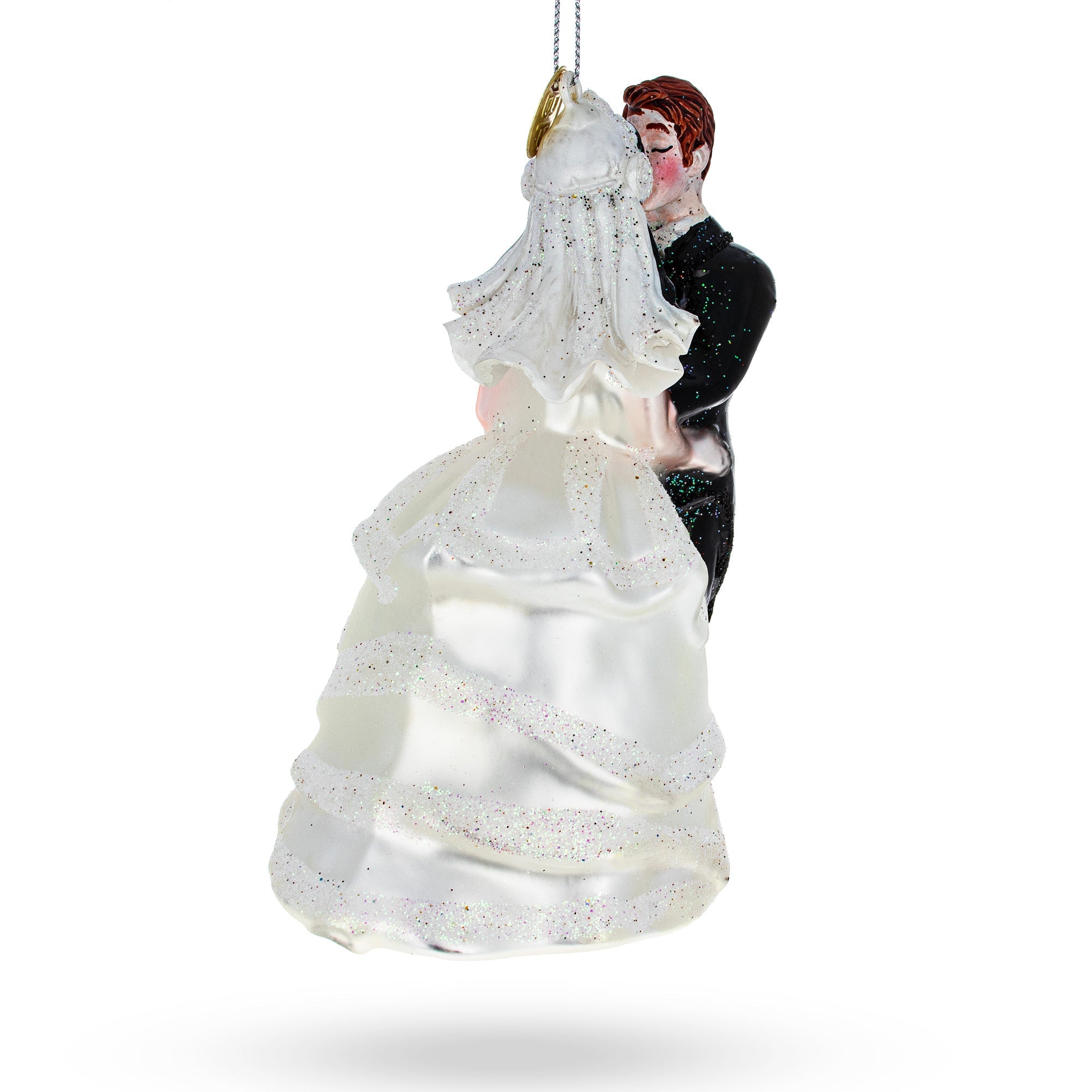 Bride and Groom Wedding Kiss Glass Christmas Ornament