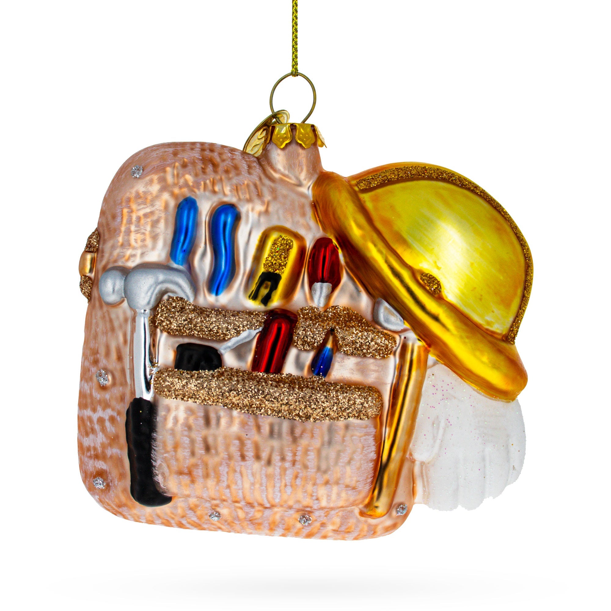 Construction Worker Toolbox Glass Christmas Ornament