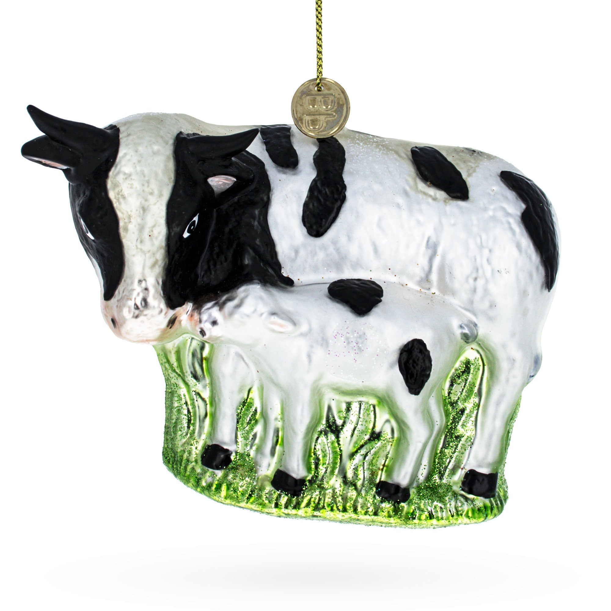 Cow with Calf Glass Christmas Ornament