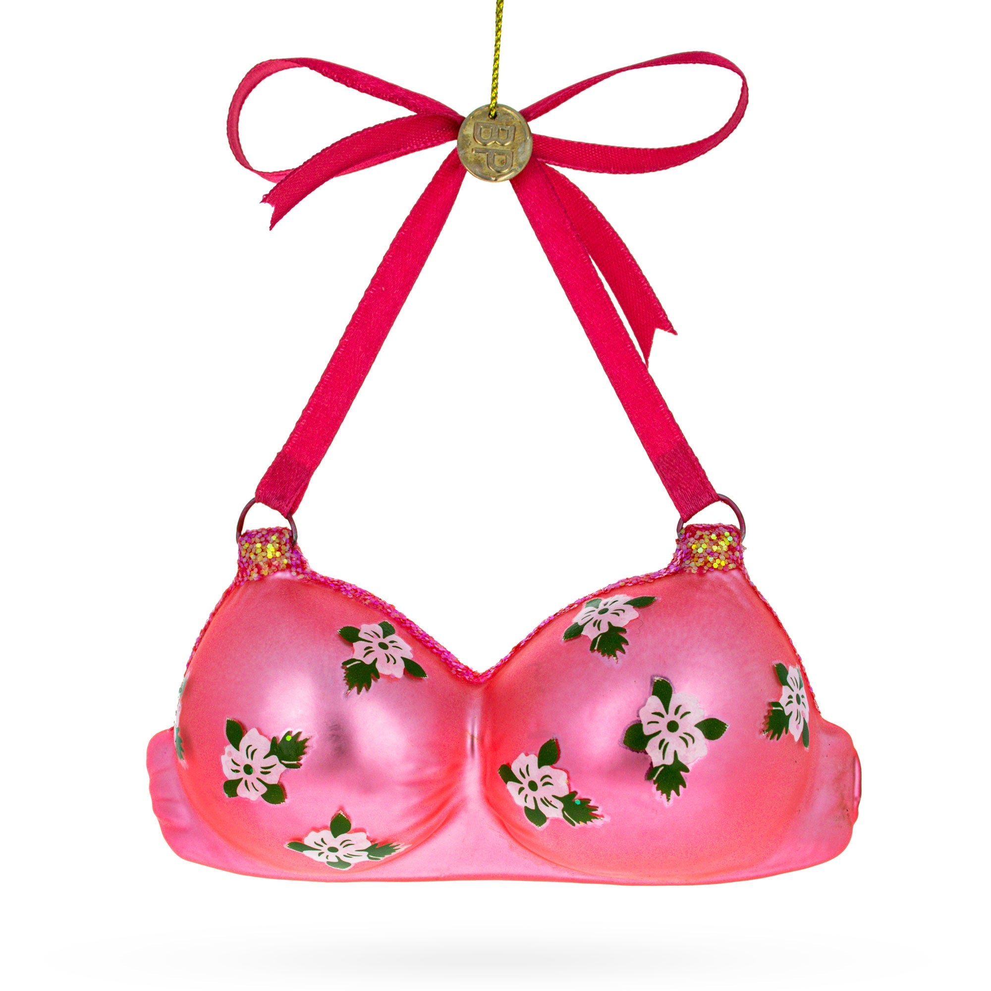 Pink Bra Glass Christmas Ornament