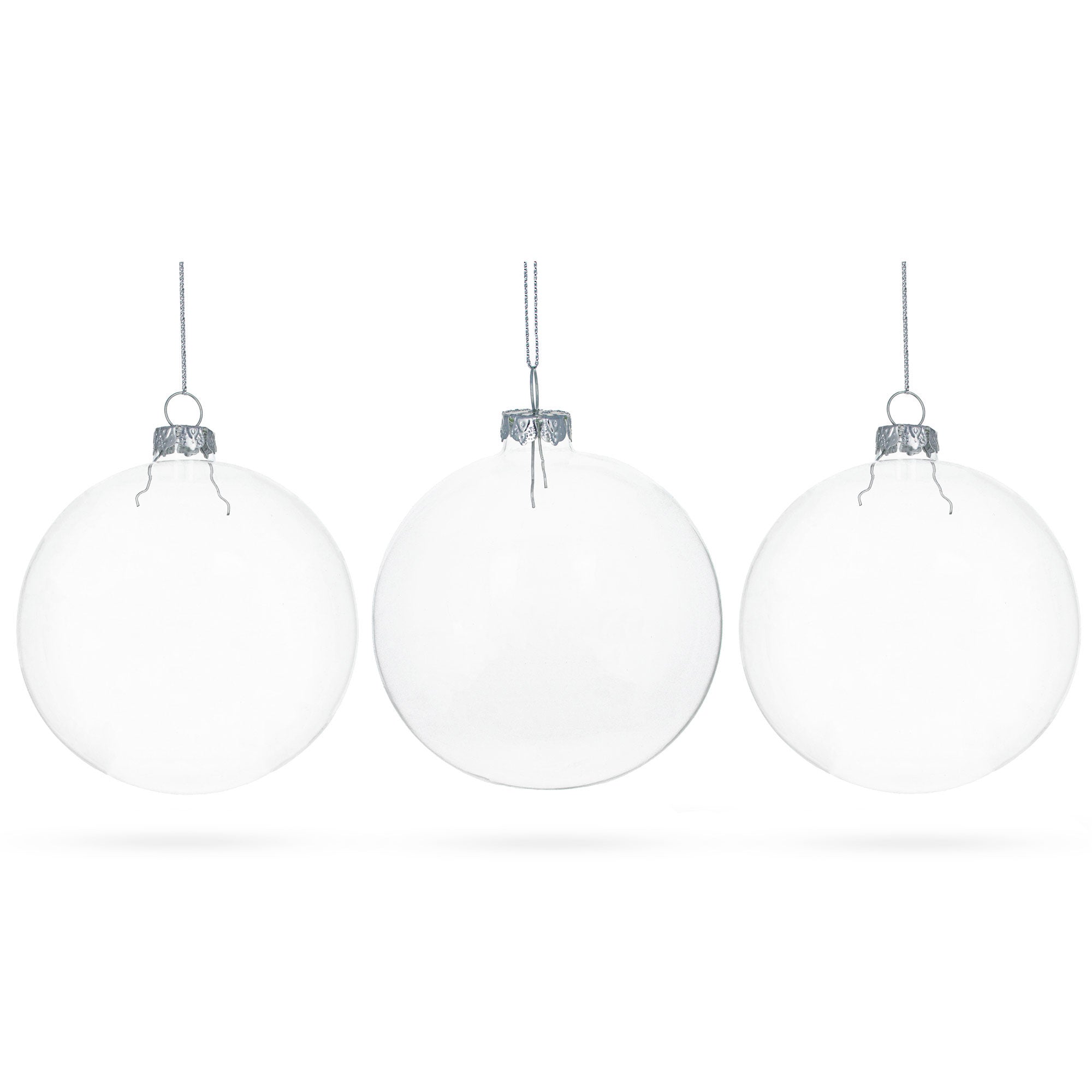 Set of 3 Clear Glass Ball Christmas Ornaments 4.7 Inches (120 mm)