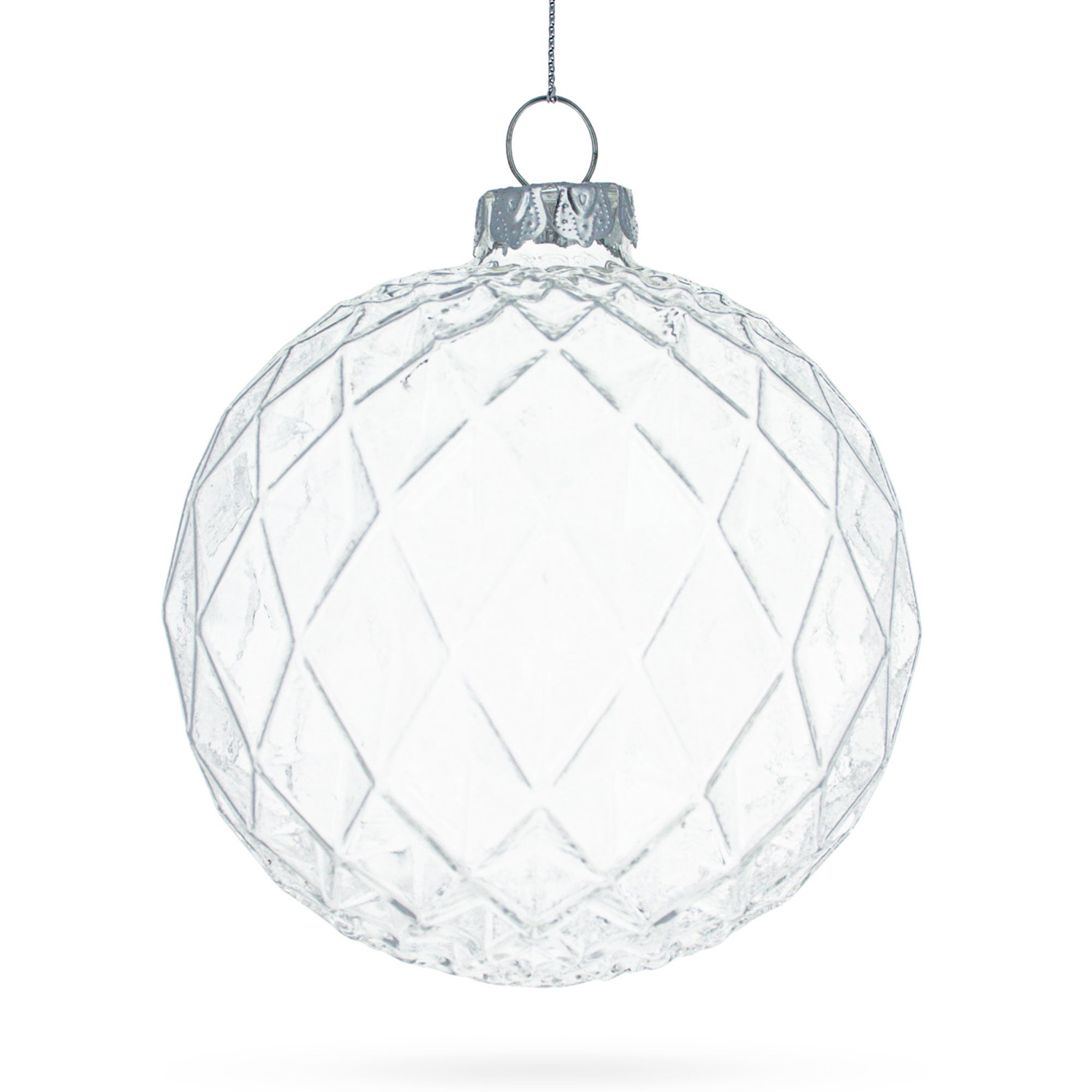 Set of 3 Ribbed Clear Glass Ball Christmas Ornaments 3.5 Inches