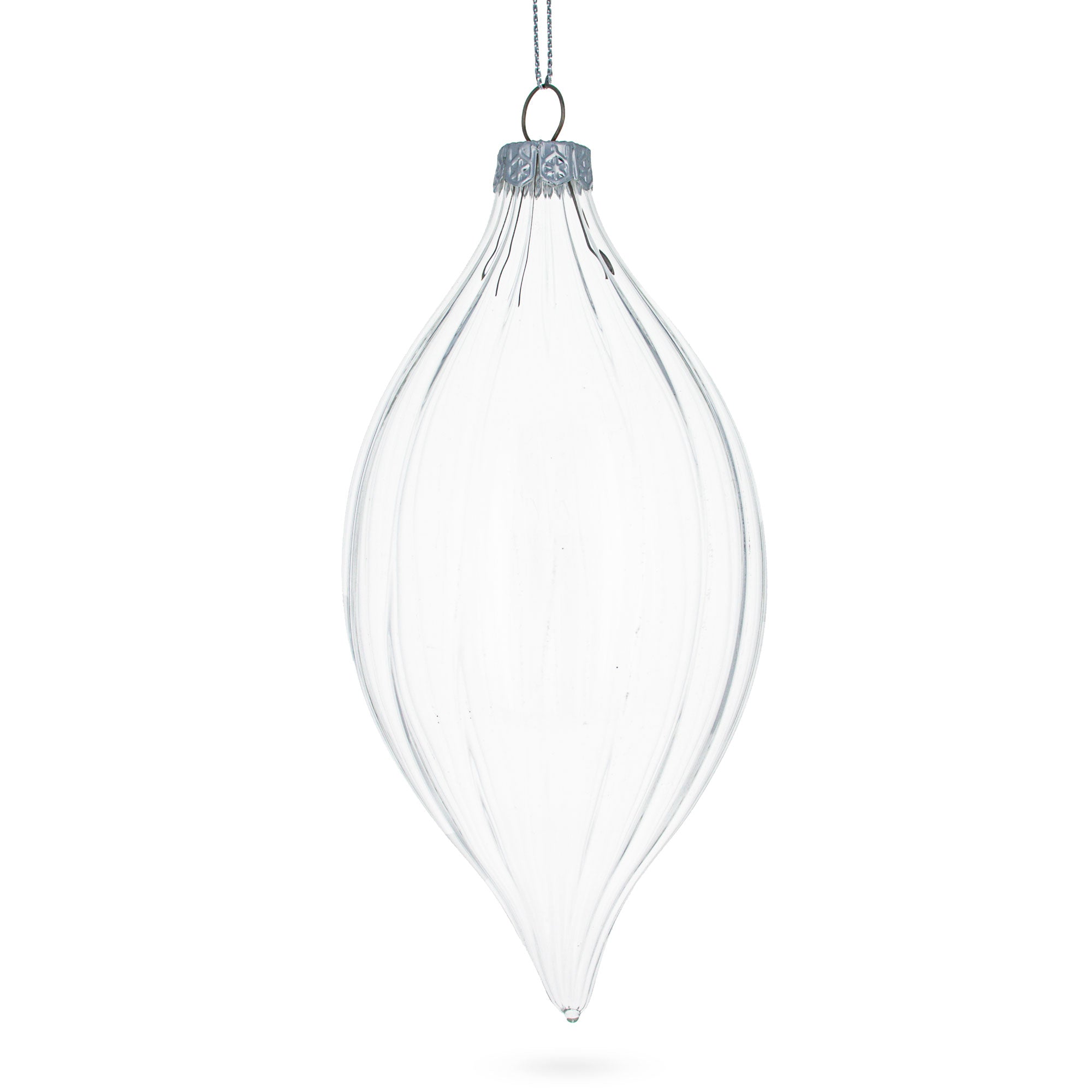 Set of 3 Striped Rhombus Finial Clear Glass Ornament 5.8 Inches