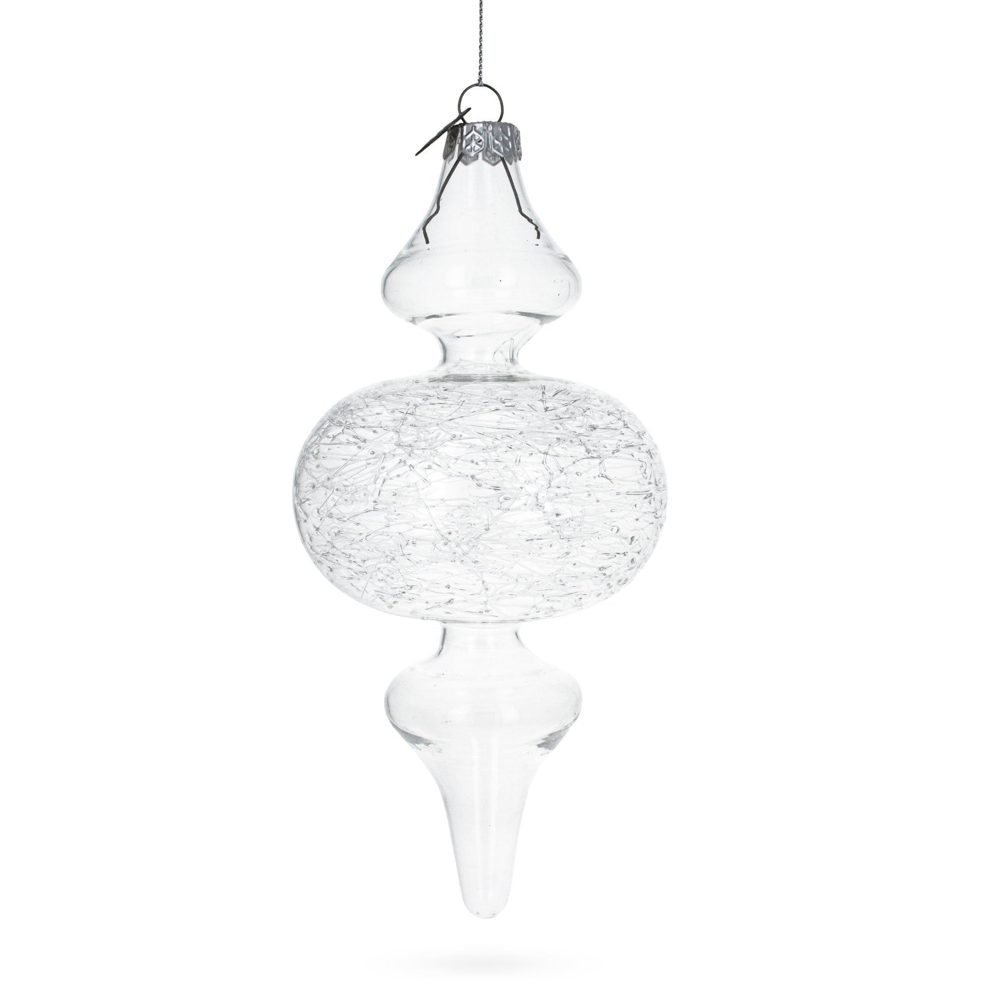 Triple Oval Finial Clear Glass Christmas Ornament 6.6 Inches