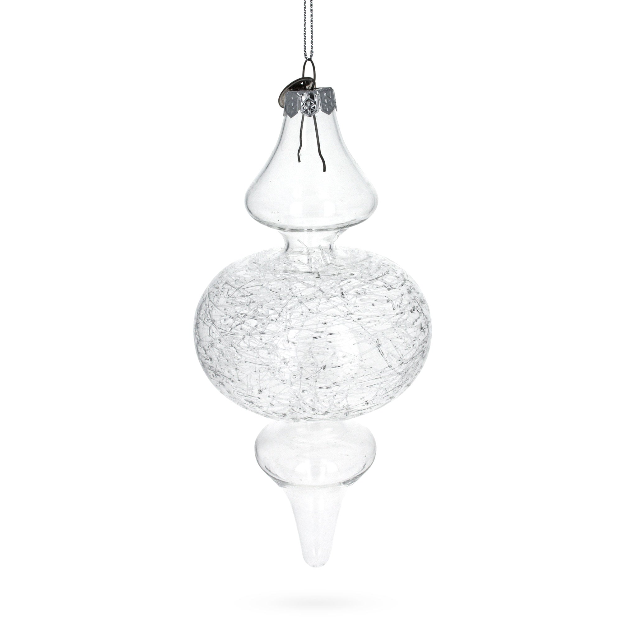 Triple Oval Finial Clear Glass Christmas Ornament 6.6 Inches