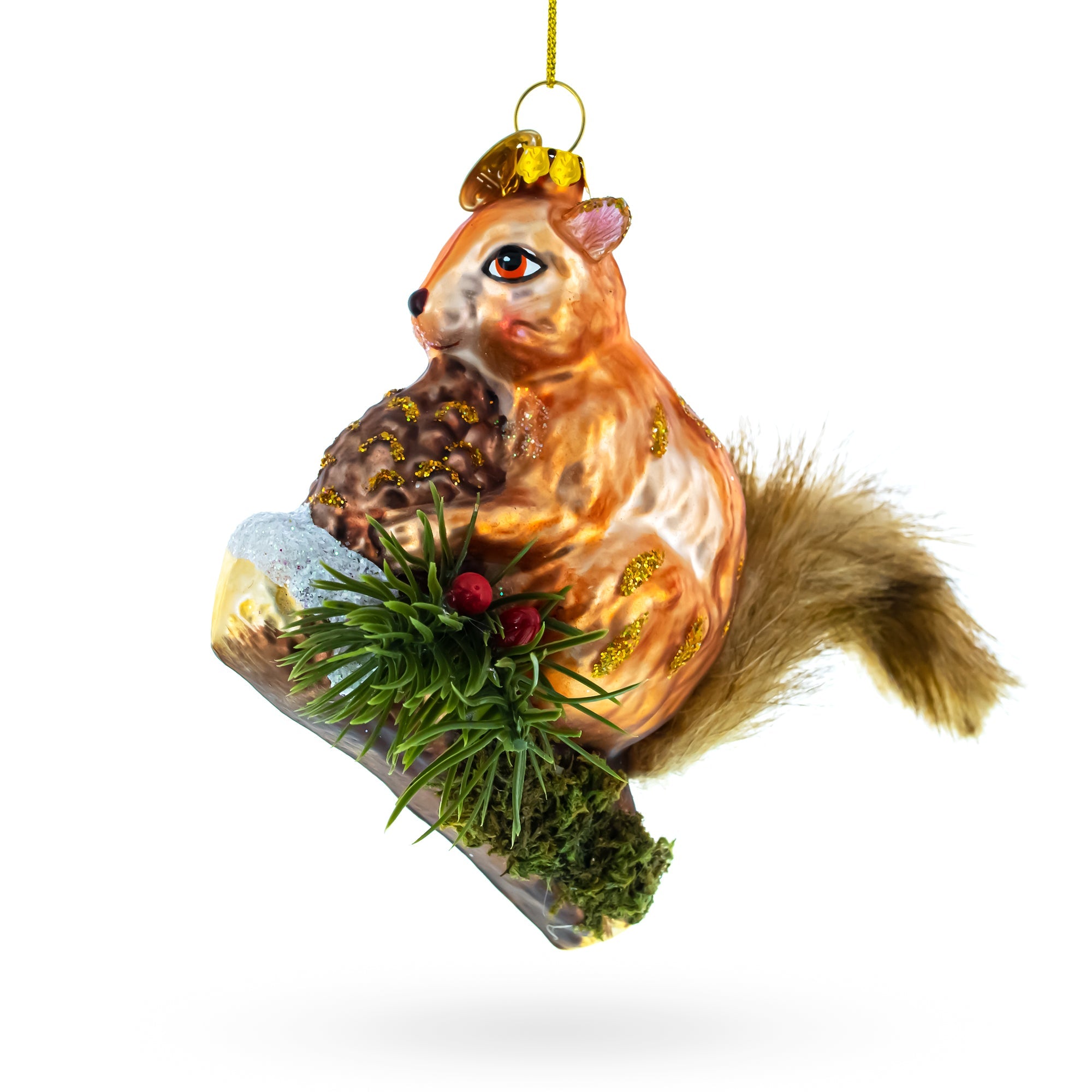 Squirrel on a Branch Glass Christmas Ornament BestPysanky
