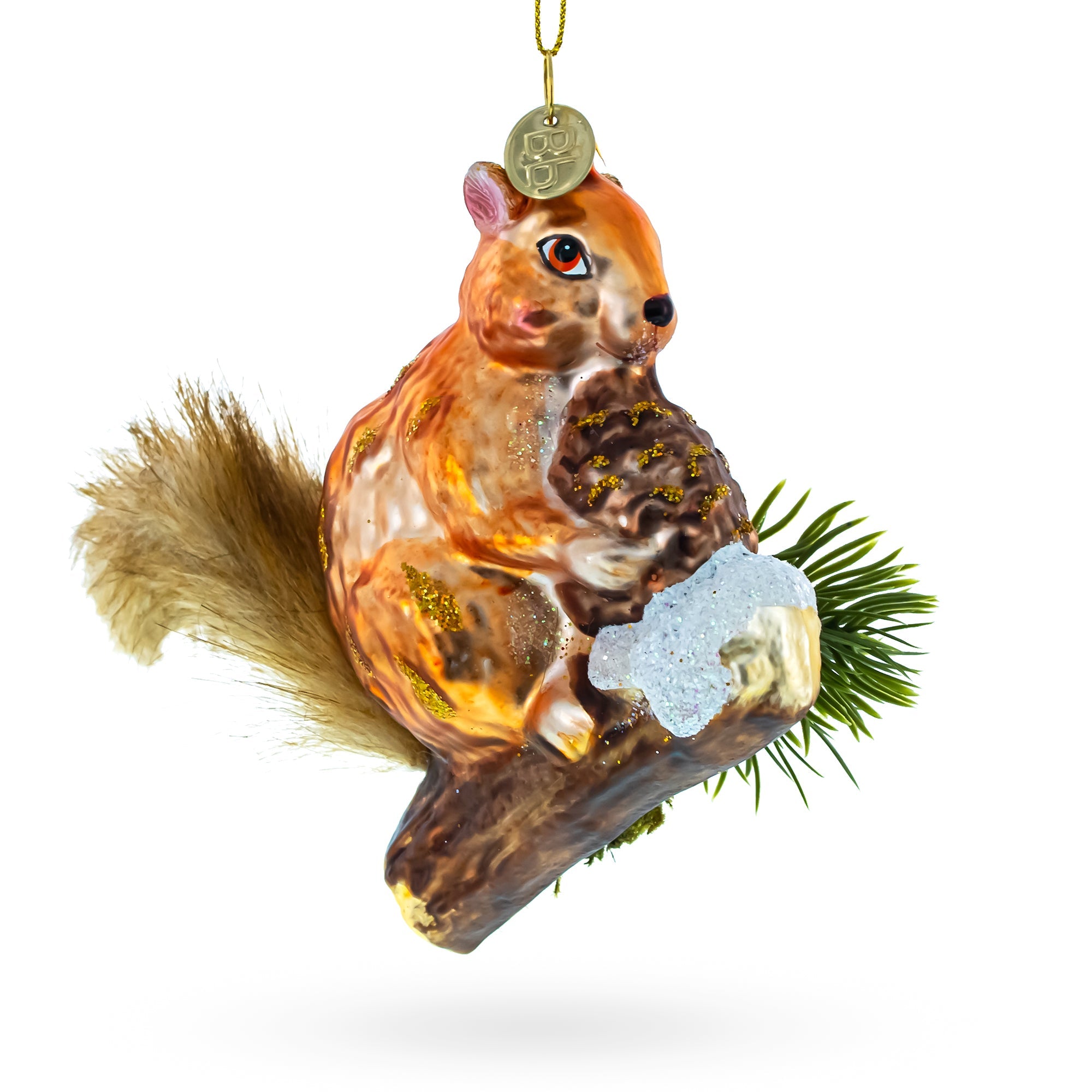 Squirrel on a Branch Glass Christmas Ornament BestPysanky