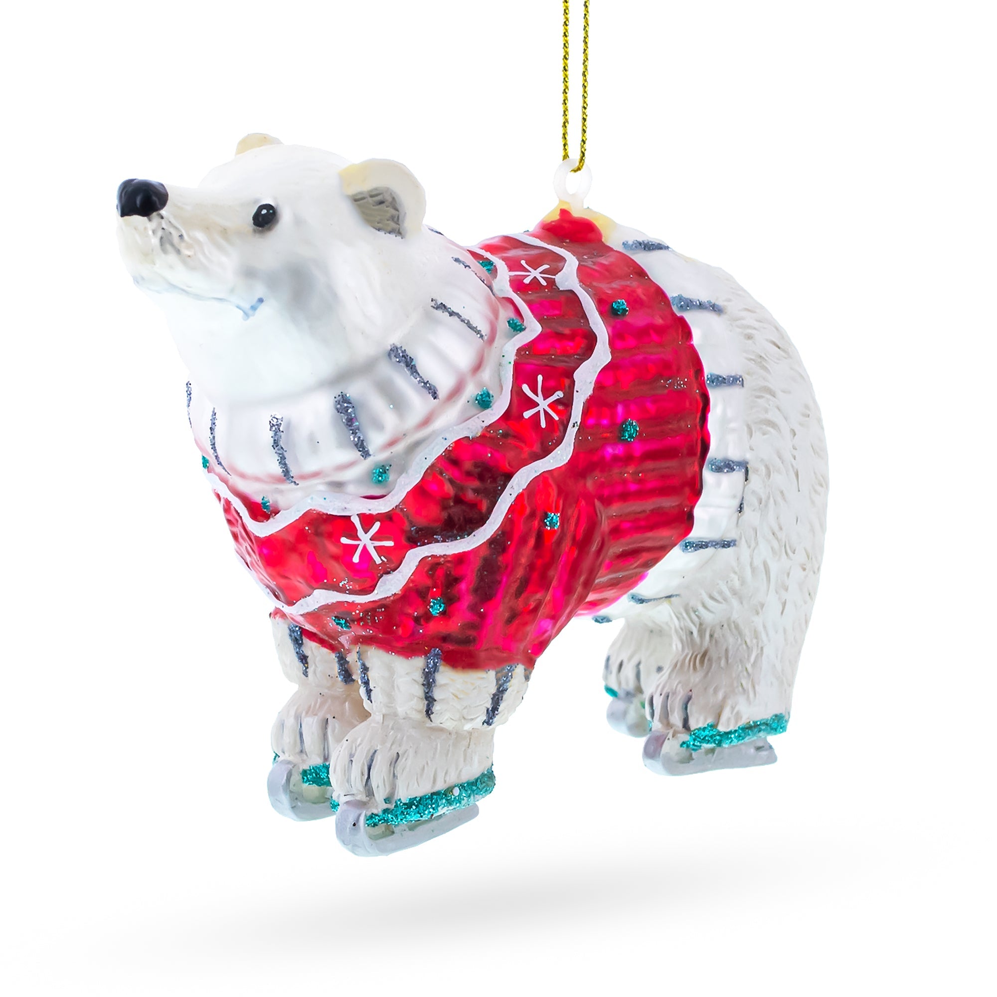 Polar Bear Wearing a Festive Sweater Glass Christmas Ornament