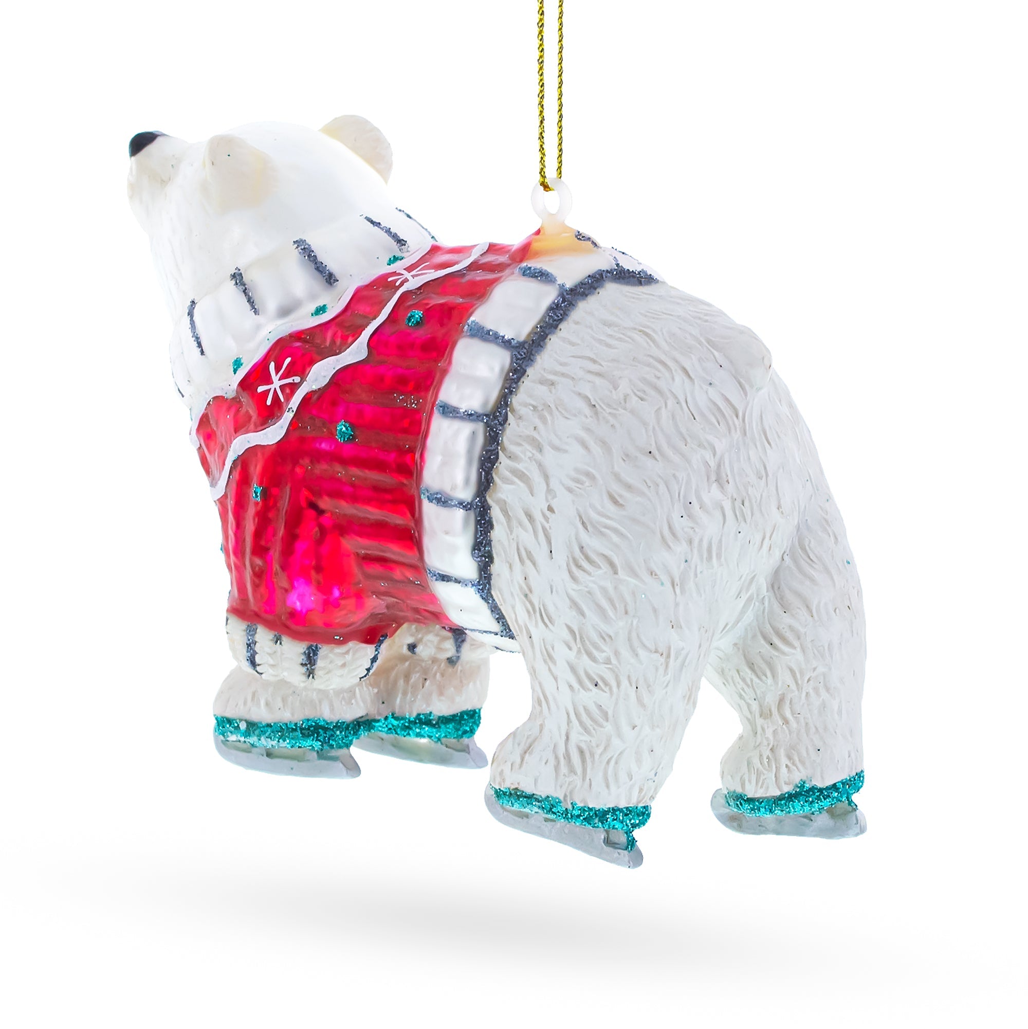 Polar Bear Wearing a Festive Sweater Glass Christmas Ornament