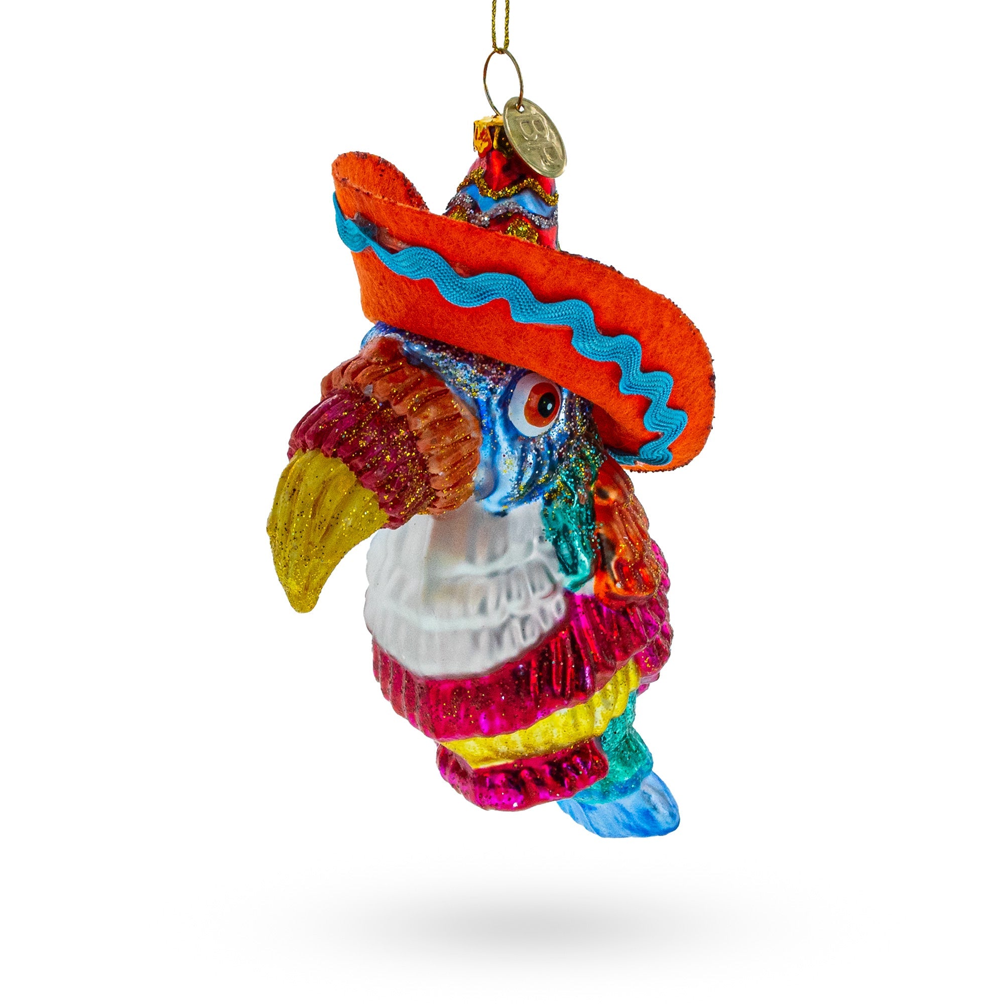 Tropical Toucan in a Sombrero Hat Glass Christmas Ornament BestPysanky