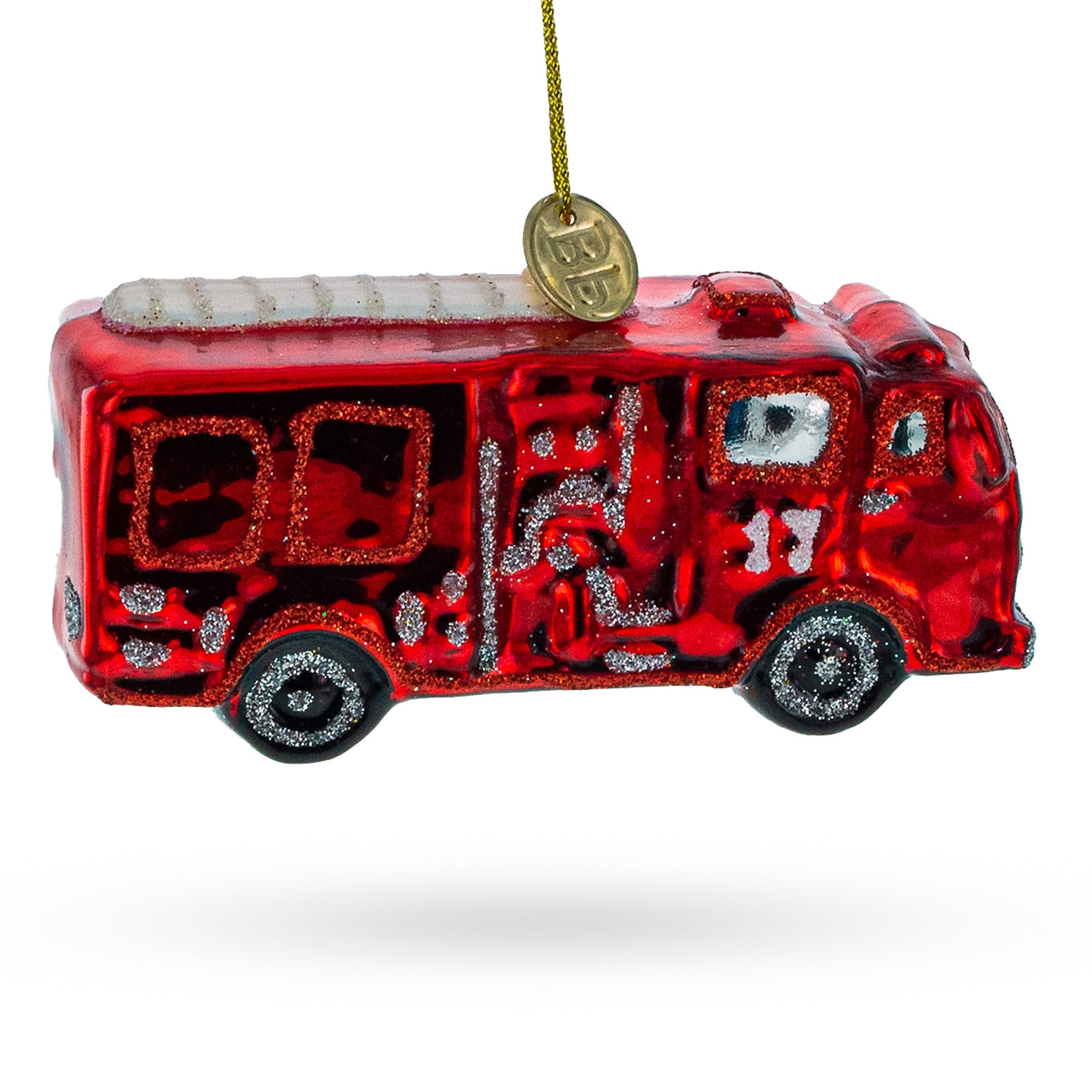 Gleaming Firetruck Glass Christmas Ornament