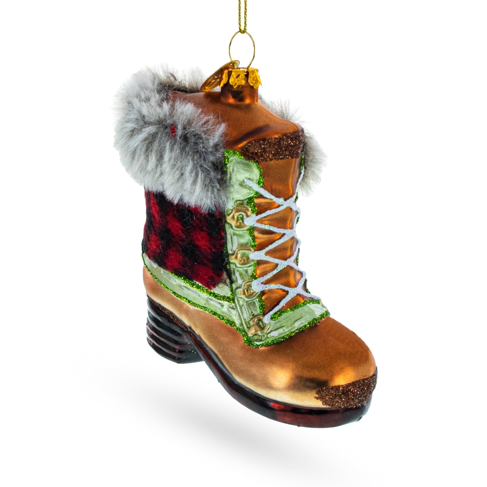 Winter Furry Boot Glass Christmas Ornament