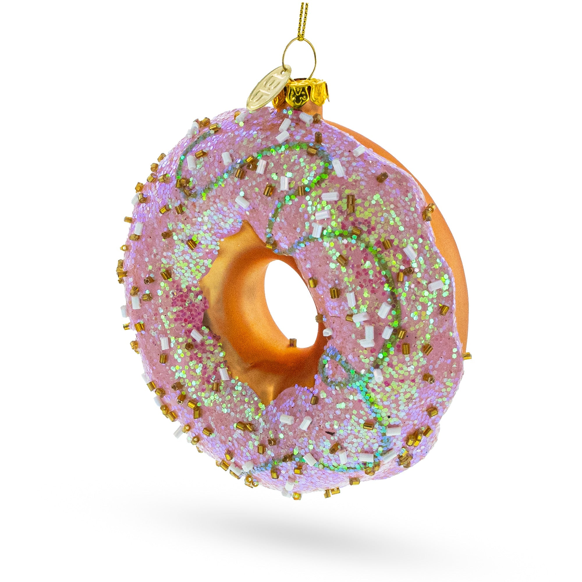 Pink Glazed Doughnut Glass Christmas Ornament