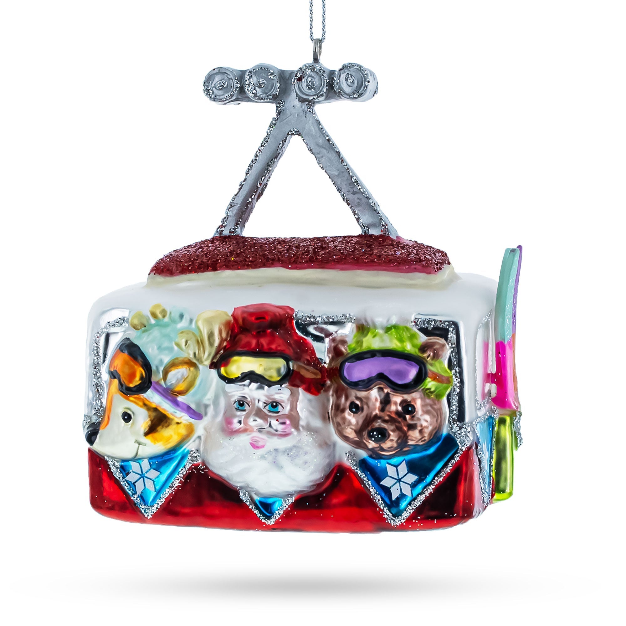 Gondola Ride with Santa, Fox, and Bear Glass Christmas Ornament