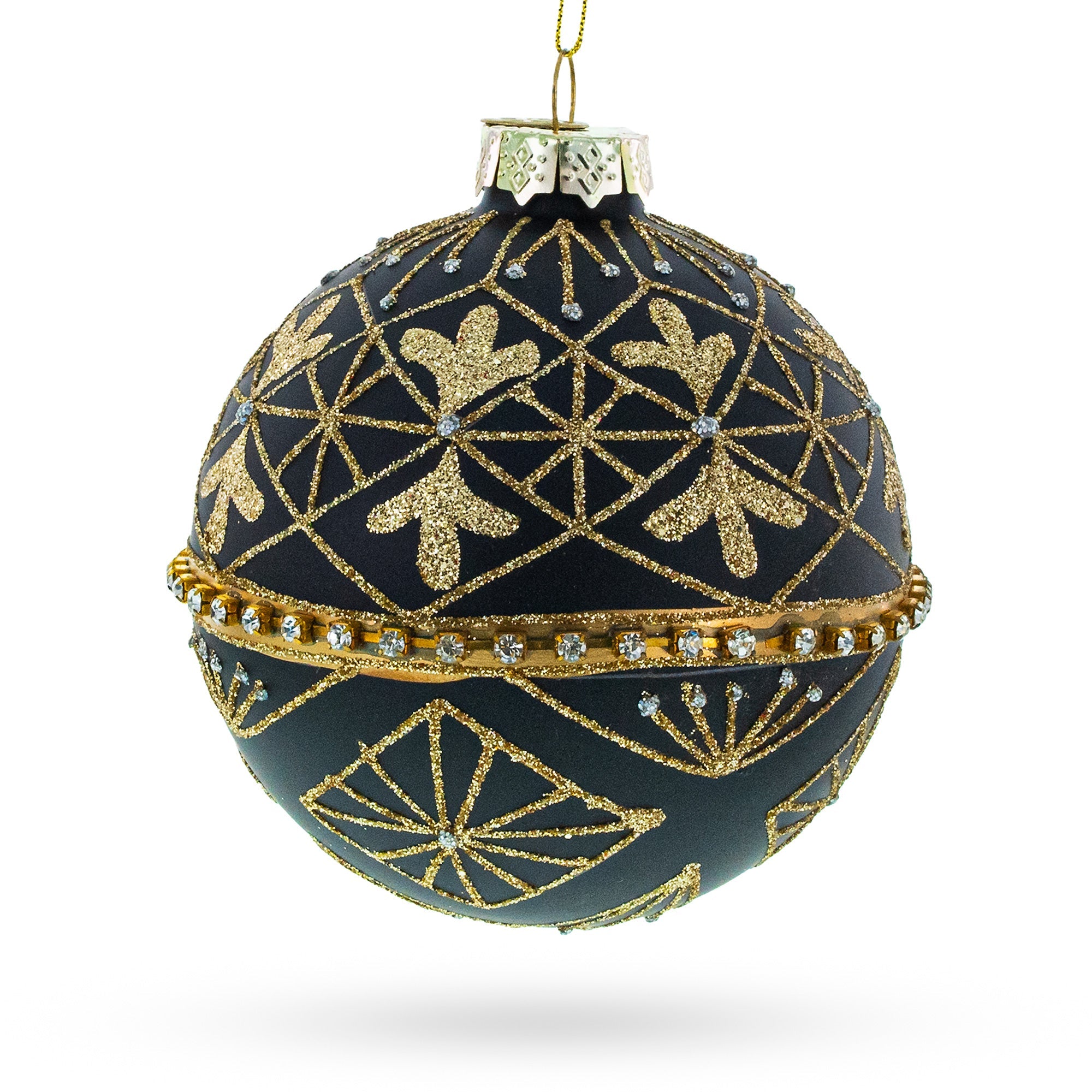Striped Black with Diamond Accents Glass Christmas Ornament