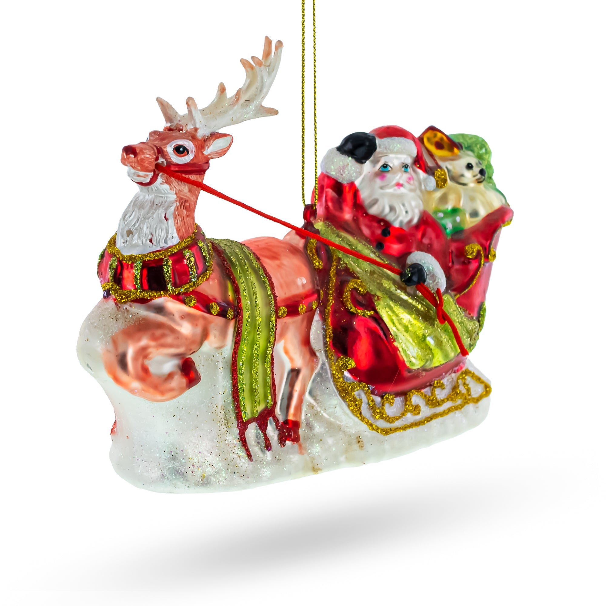 Santa’s Sleigh Ride with Reindeer Glass Christmas Ornament