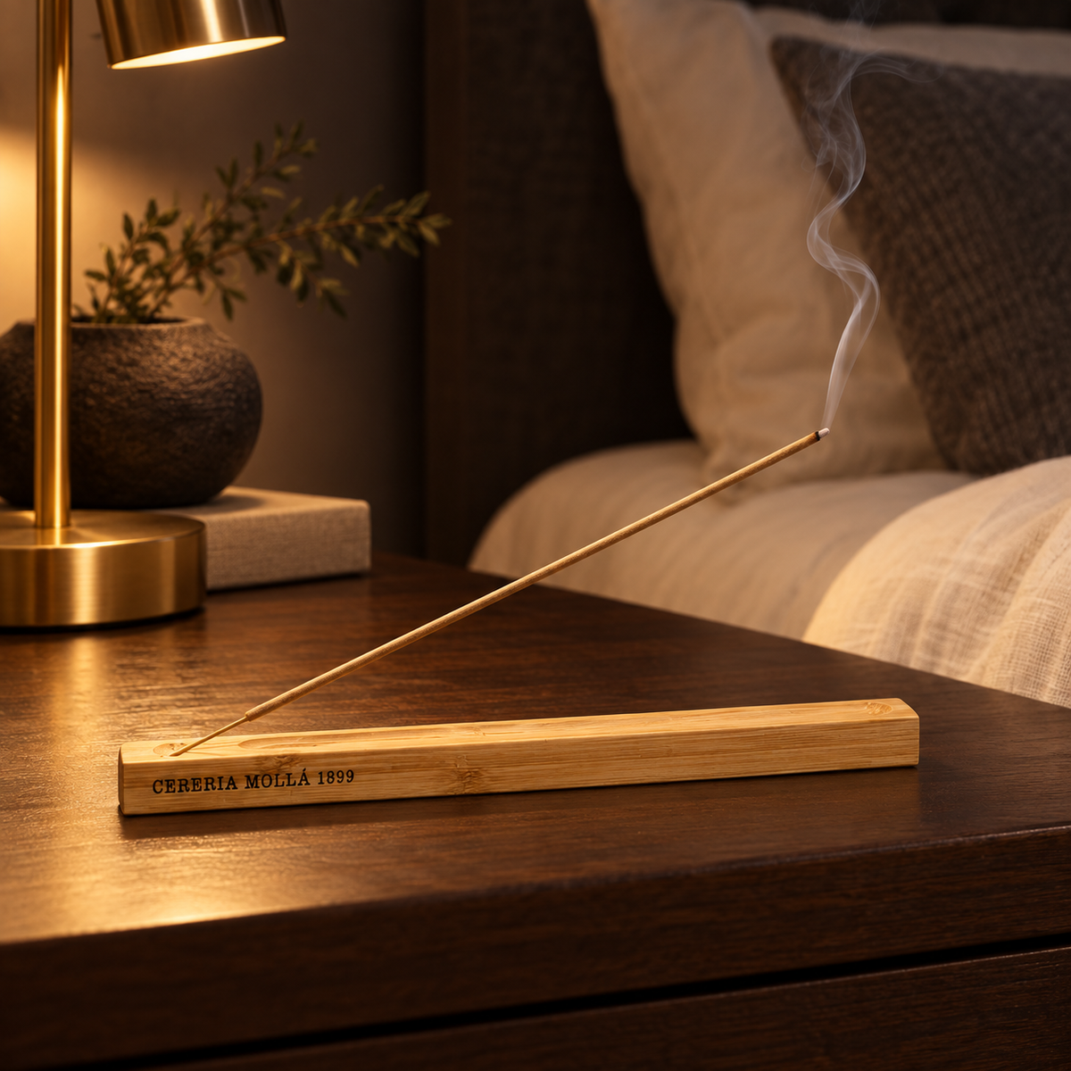 Cereria Molla bamboo incense holder in an elegant evening interior