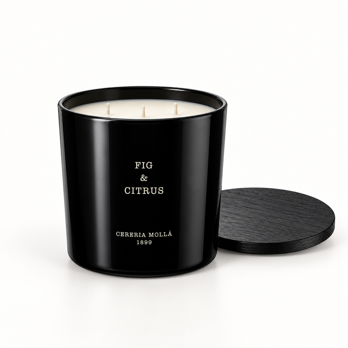 Cereria Molla Fig & Citrus 600 g three-wick XL candle, clear product view