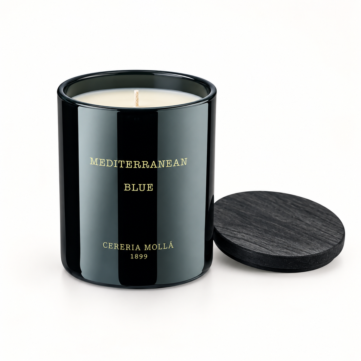 Cereria Molla Mediterranean Blue Black 230 g candle, clear product view