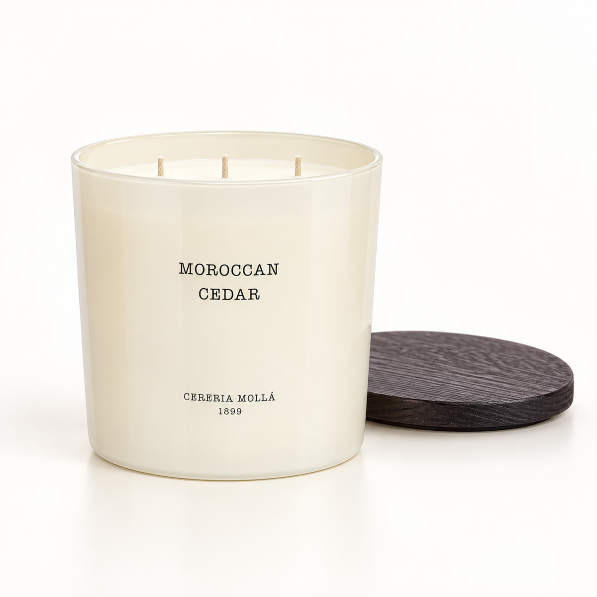Cereria Molla Moroccan Cedar 600 g three-wick XL candle, clear product view
