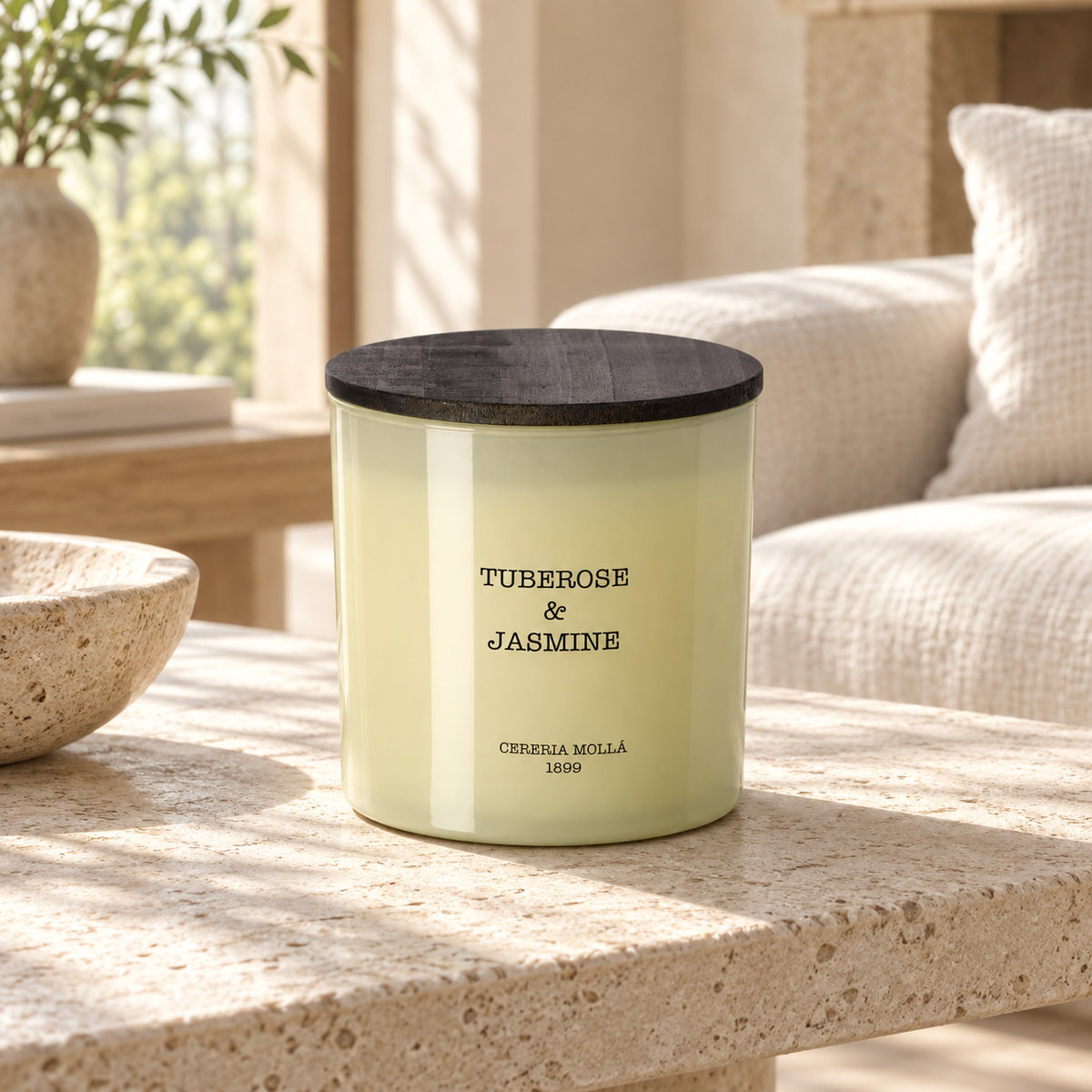 Cereria Molla Tuberose & Jasmine XL candle in a sunlit luxury interior