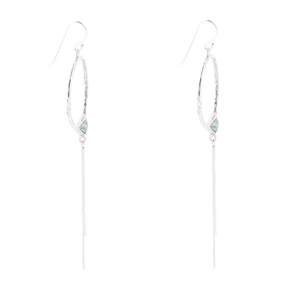 Turquoise and Sterling Silver Chain Fringe Front Hoop Barse Jewelry