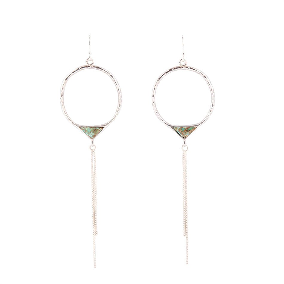 Turquoise and Sterling Silver Chain Fringe Front Hoop Barse Jewelry