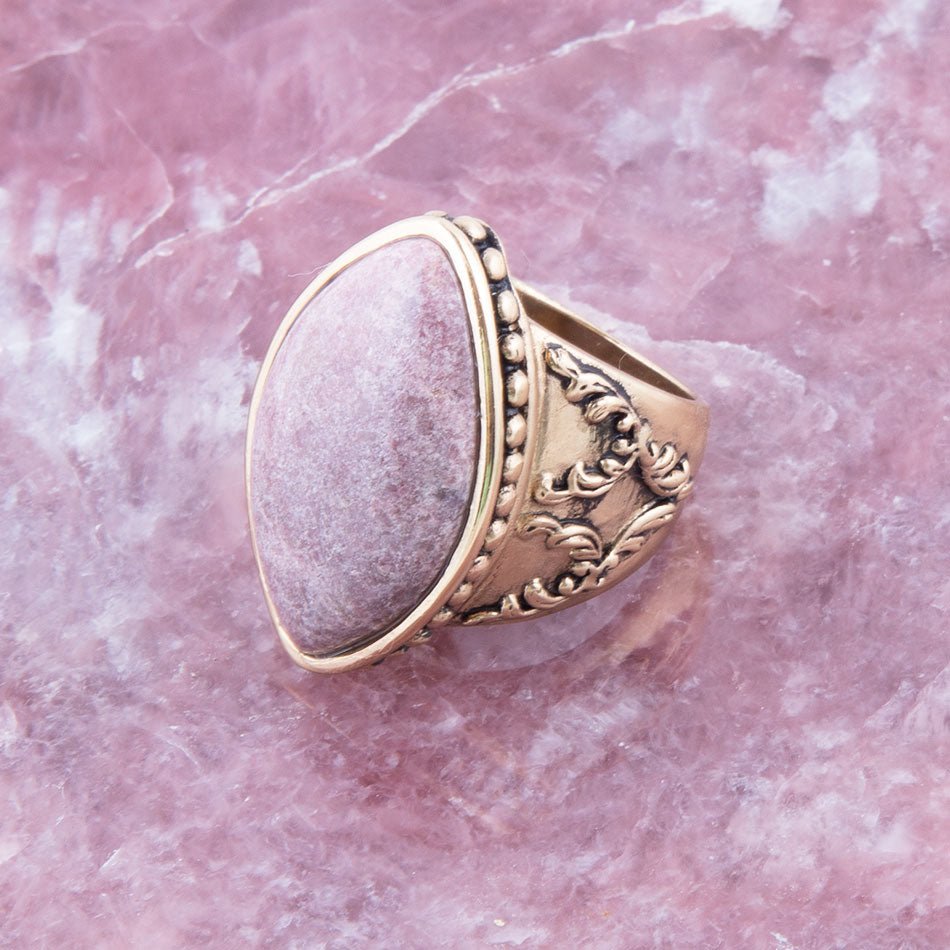 Champion Pink Rhodonite Golden Cocktail Ring Barse Jewelry