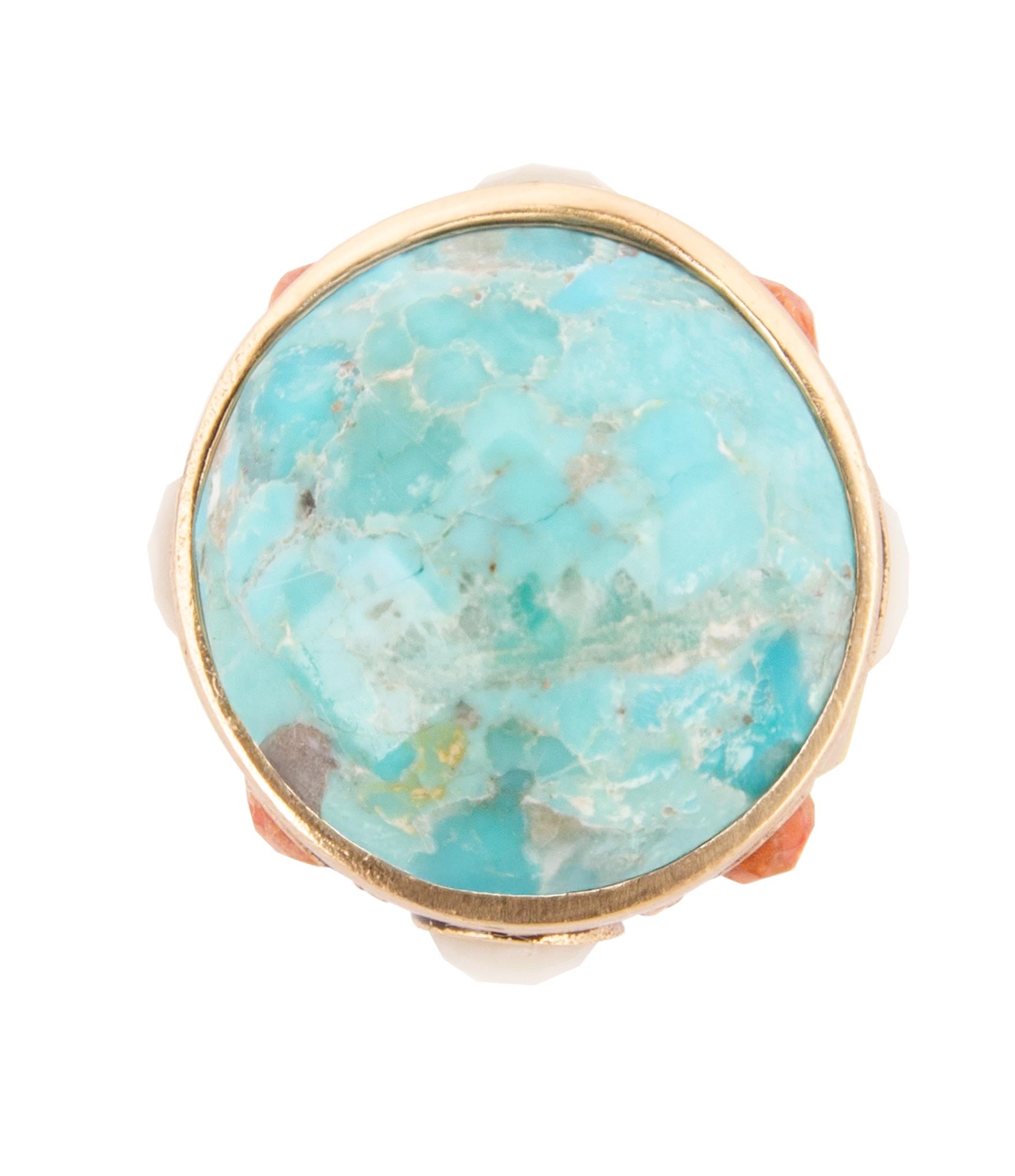 Champs Blue Turquoise and Coral Golden Statement Ring Barse Jewelry