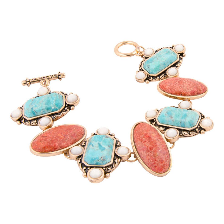 Champs Blue turquoise and Orange Coral Golden Link Bracalet Barse Jewelry
