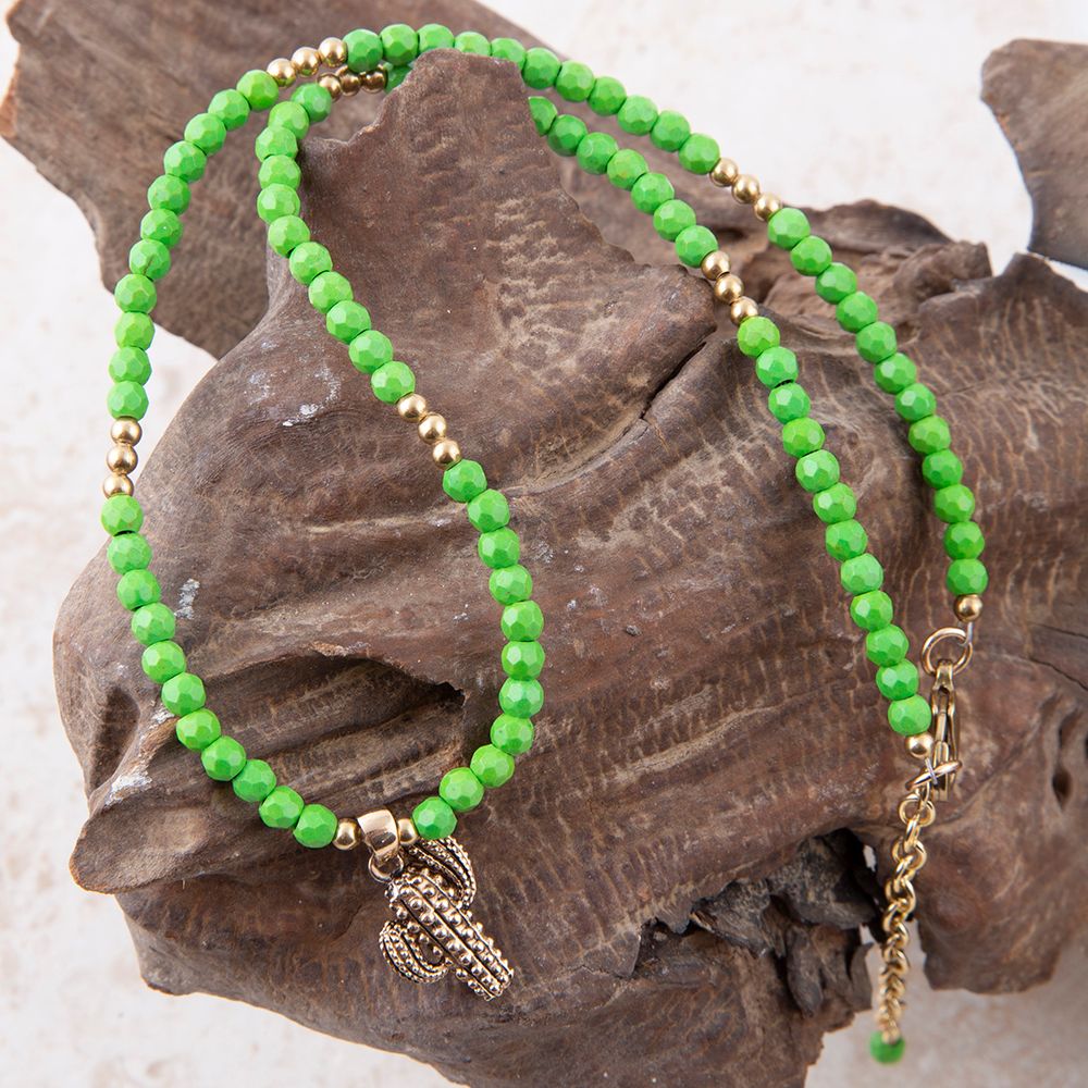 Charmed Cactus Lime Green Turquoise Golden Pendant Necklace Barse Jewelry