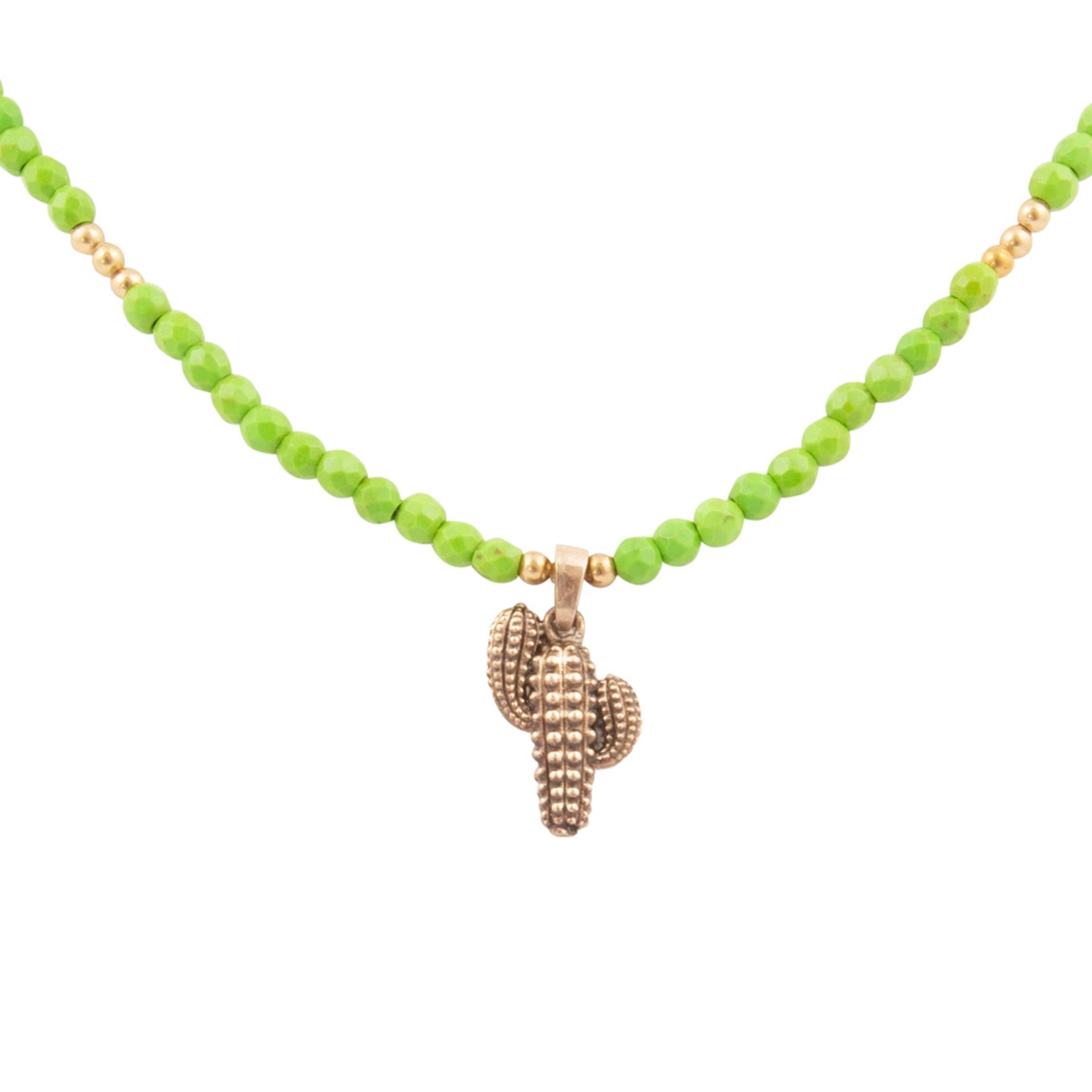 Charmed Cactus Lime Green Turquoise Golden Pendant Necklace Barse Jewelry