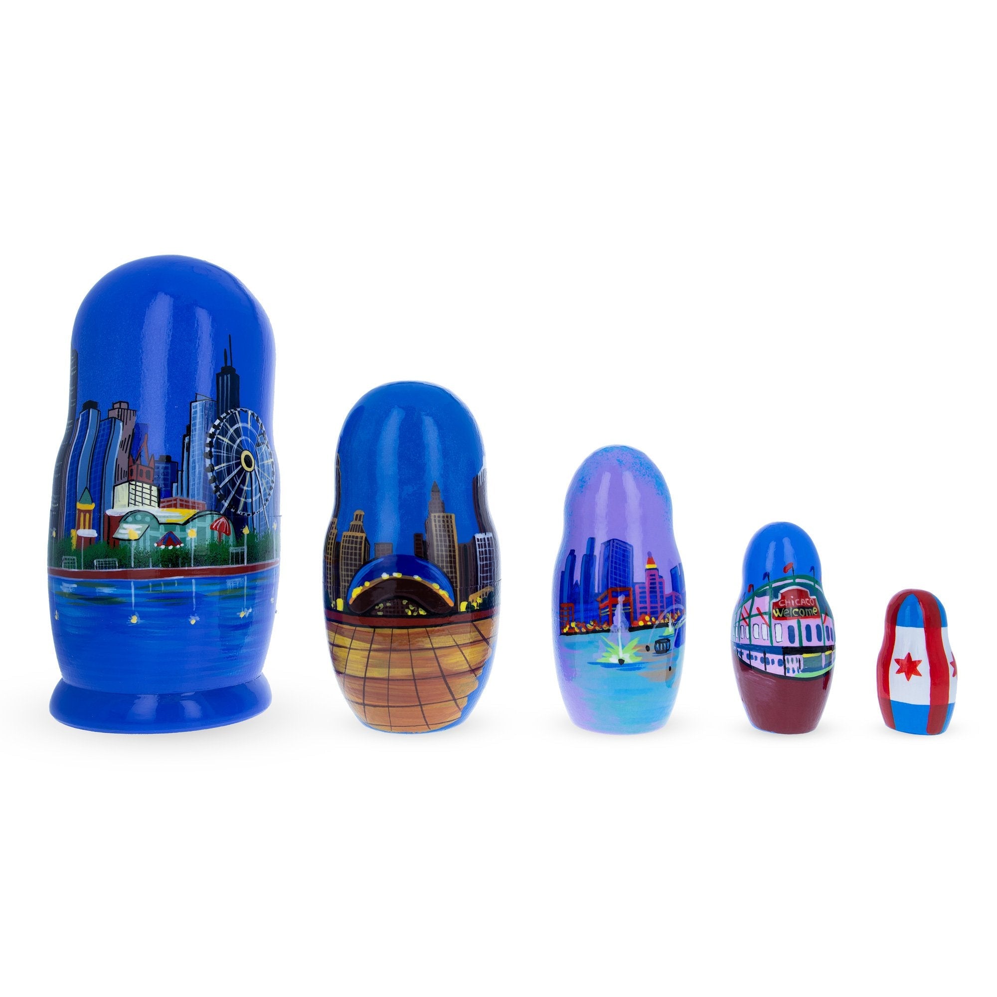 5 Pieces Chicago, Illinois Wooden Nesting Dolls BestPysanky