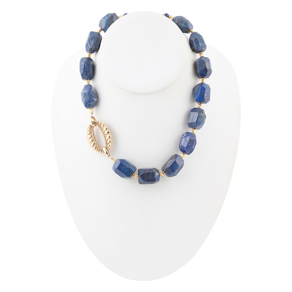 Chunky Blue Lapis Station Golden Necklace Barse Jewelry