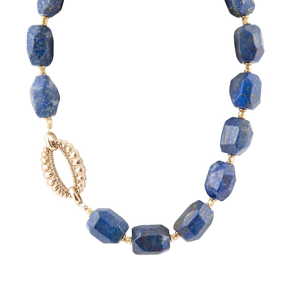 Chunky Blue Lapis Station Golden Necklace Barse Jewelry