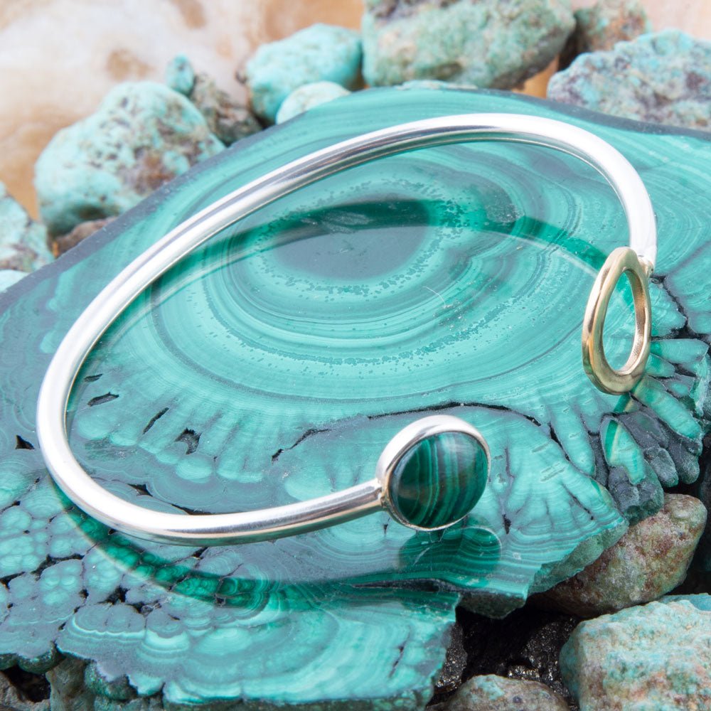 Circle Two Toned Green Malachite Cuff Bracelet Barse Jewelry