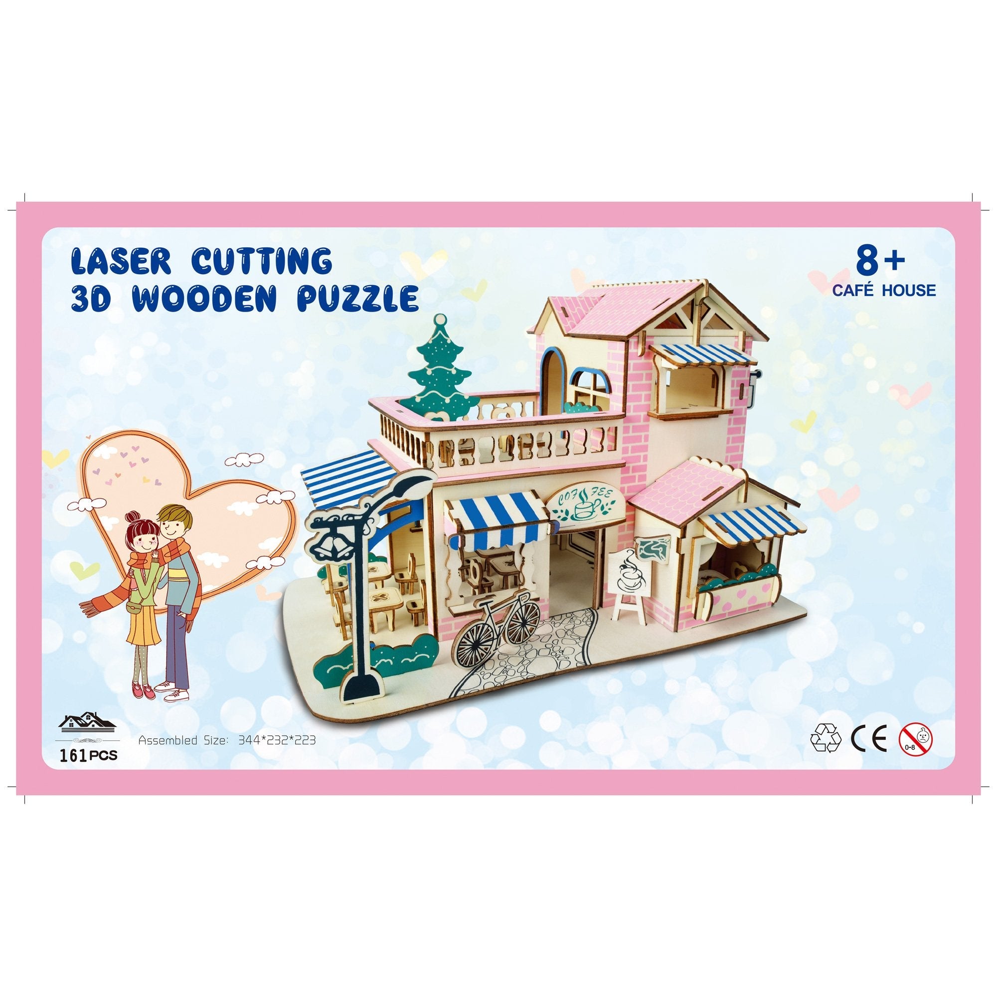 Coffee Shop Building Model Kit - Wooden Laser-Cut 3D Puzzle (161 Pcs)