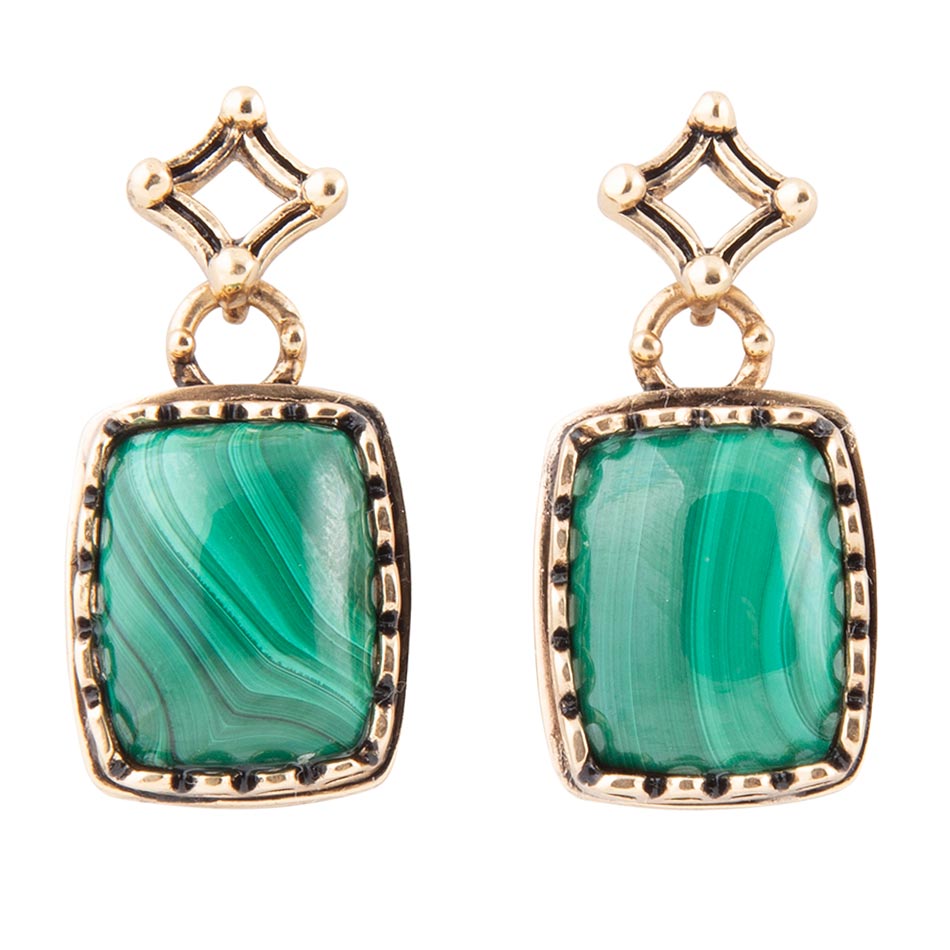Cognate Green Malachite Post Drop Golden Earrings Barse Jewelry