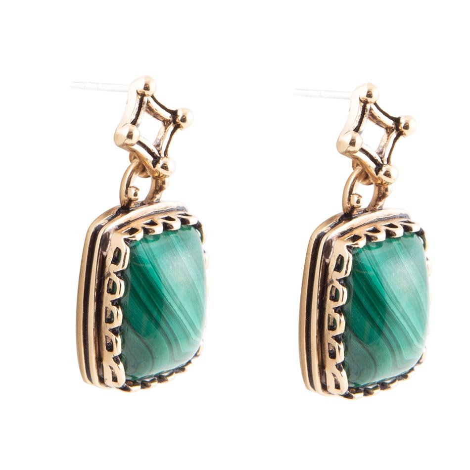 Cognate Green Malachite Post Drop Golden Earrings Barse Jewelry